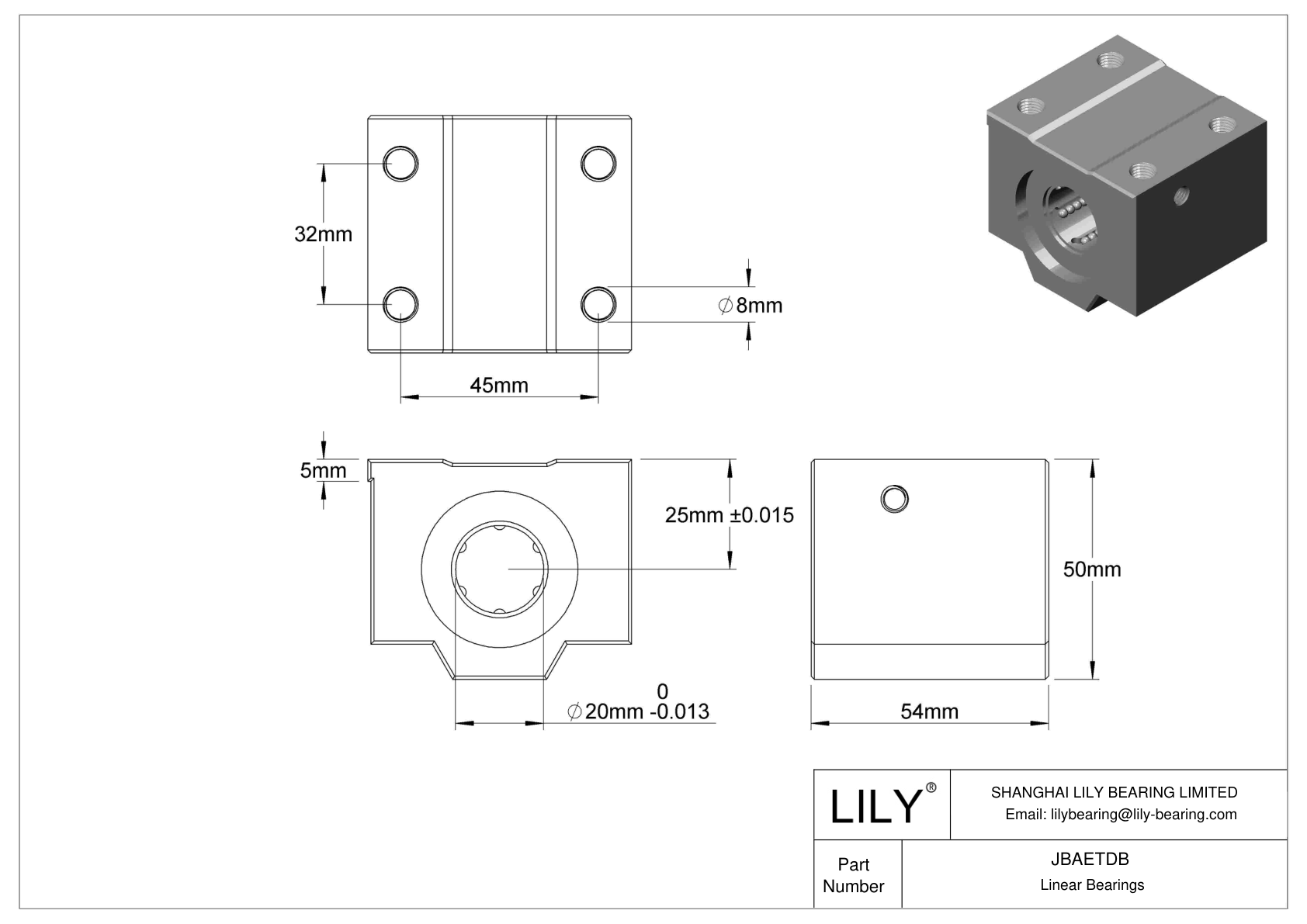 JBAETDB 耐腐蚀带座直线球轴承 cad drawing