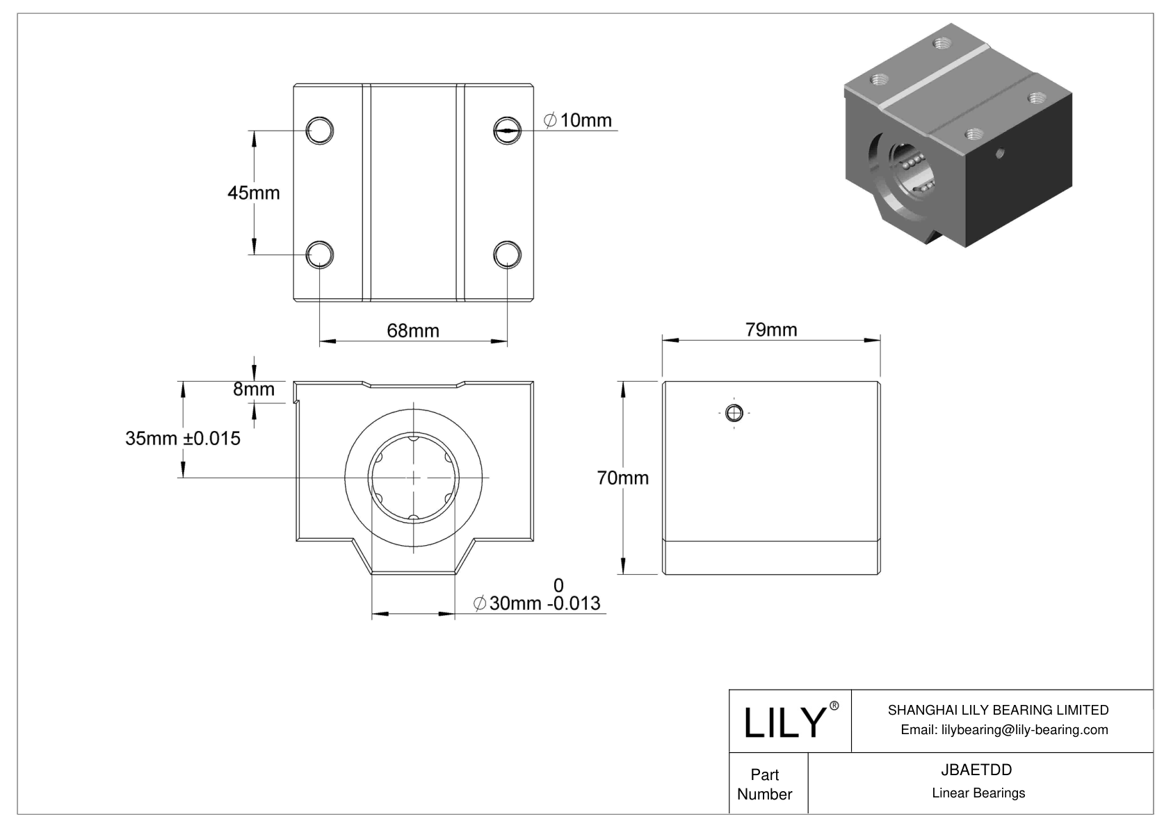 JBAETDD 耐腐蚀带座直线球轴承 cad drawing