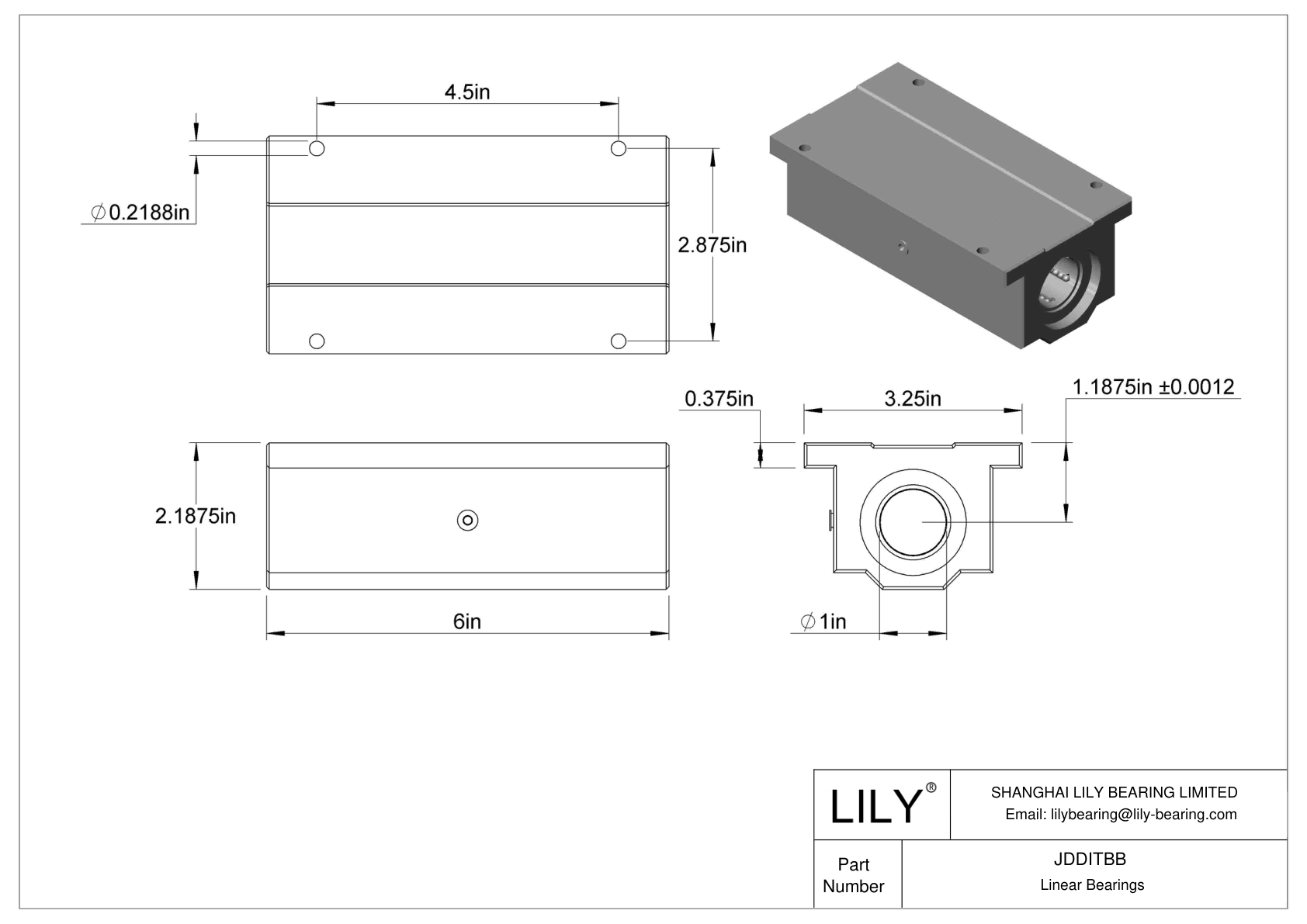 JDDITBB Common Mounted Linear Ball Bearings cad drawing