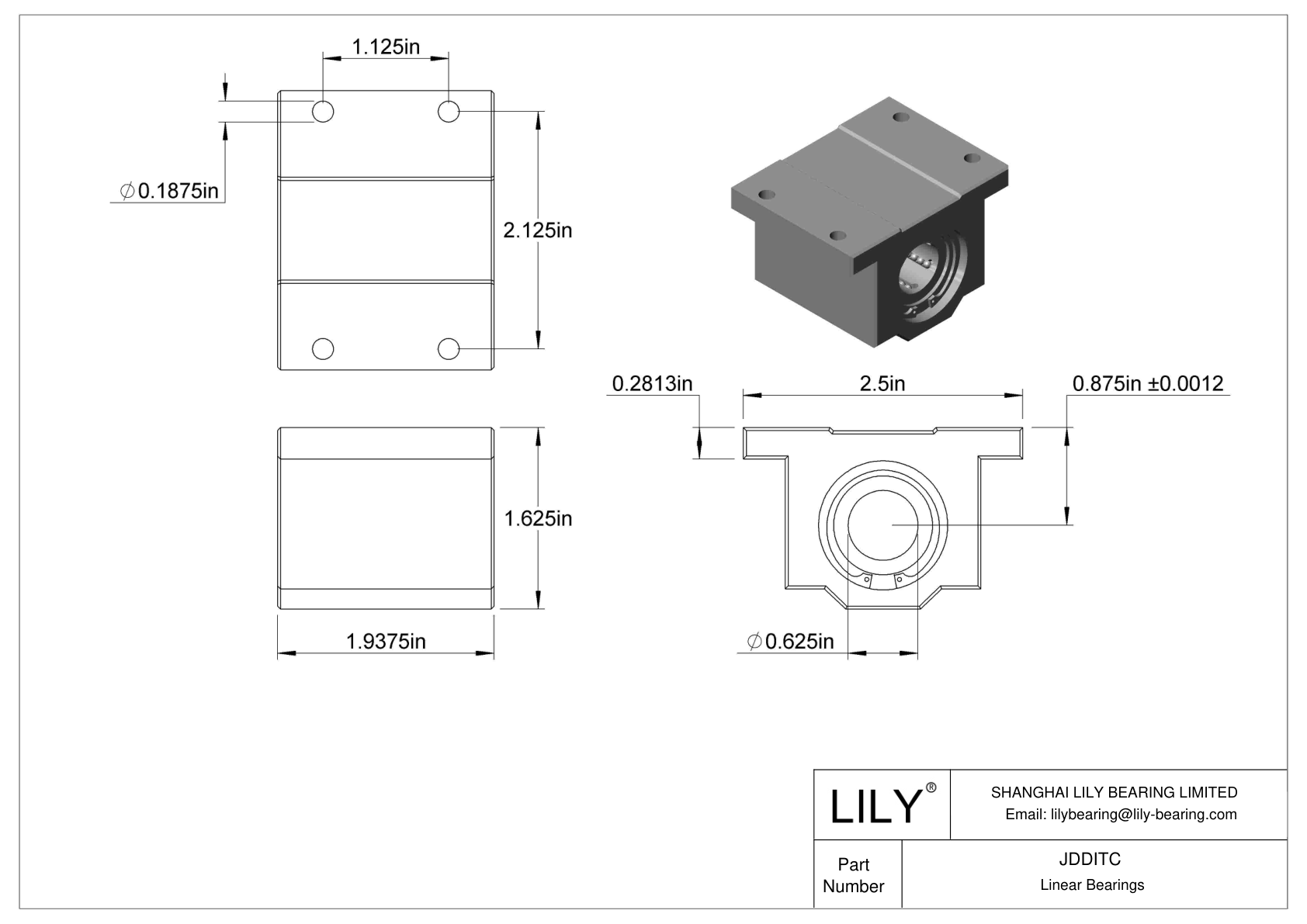 JDDITC Common Mounted Linear Ball Bearings cad drawing