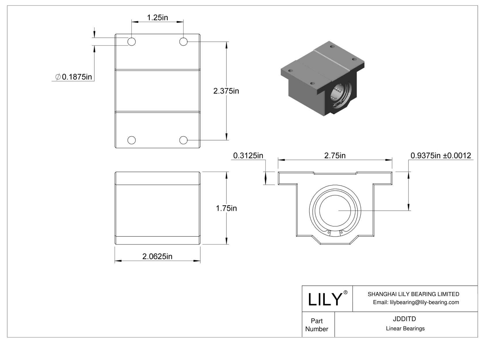 JDDITD 普通带座直线球轴承 cad drawing