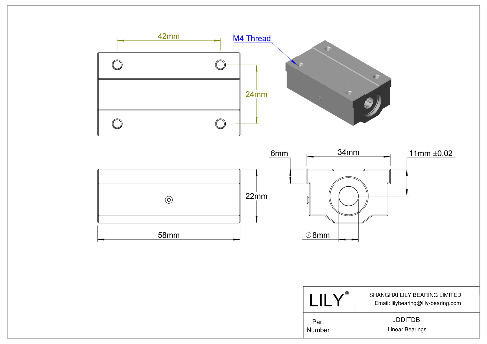 JDDITDB Common Mounted Linear Ball Bearings cad drawing