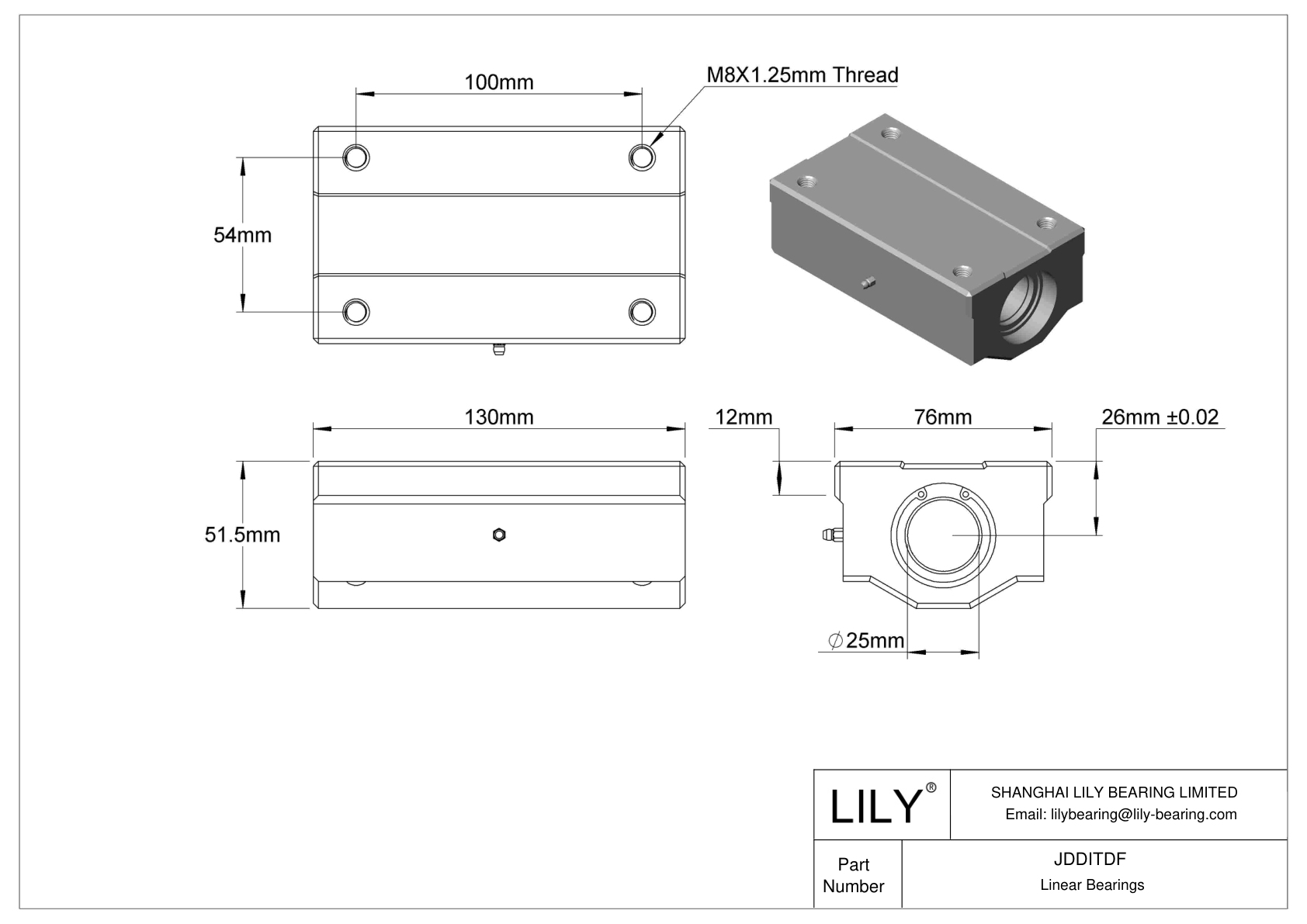 JDDITDF Common Mounted Linear Ball Bearings cad drawing