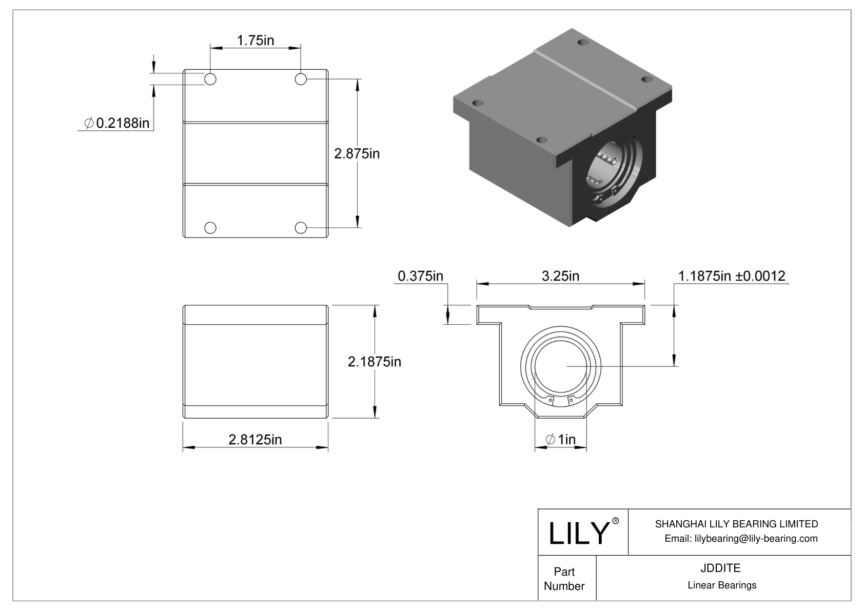 JDDITE Common Mounted Linear Ball Bearings cad drawing