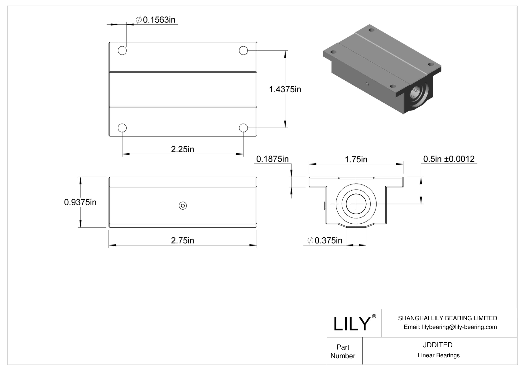 JDDITED Common Mounted Linear Ball Bearings cad drawing