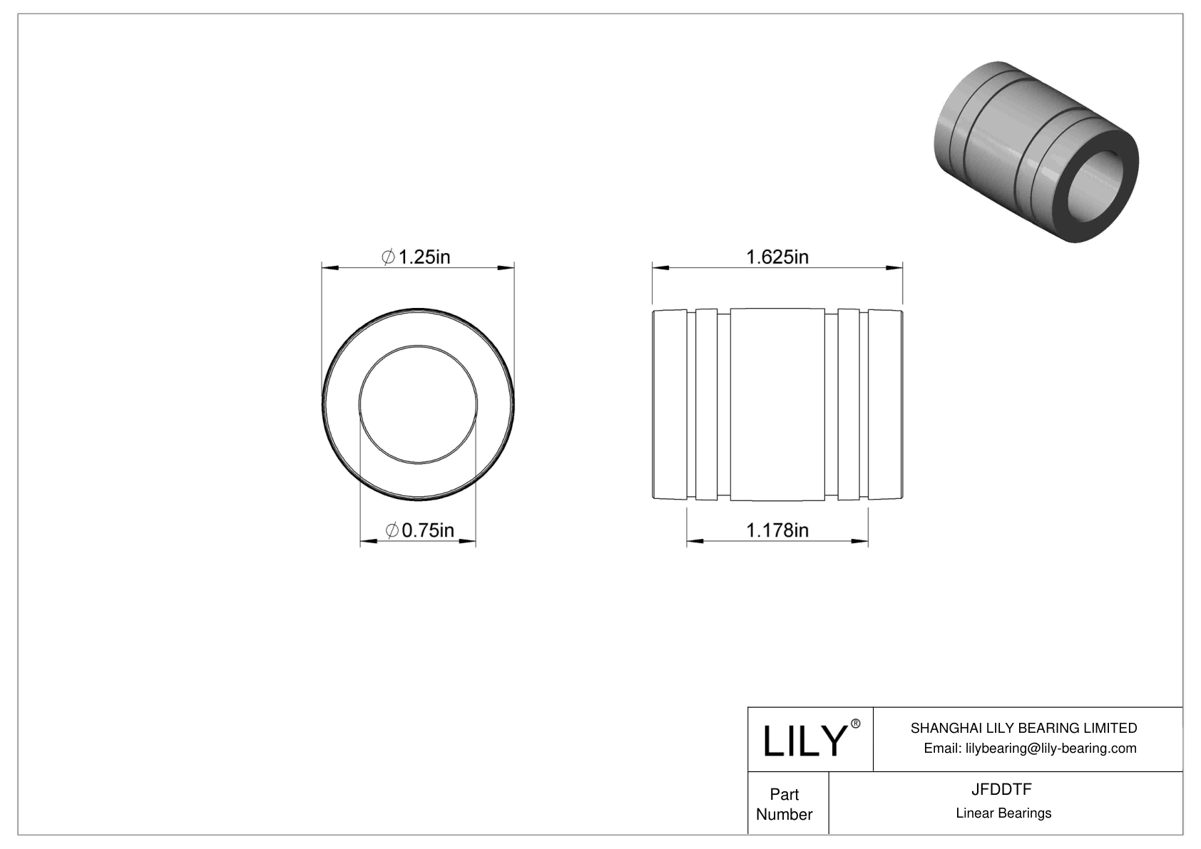 JFDDTF Common Linear Sleeve Bearings cad drawing