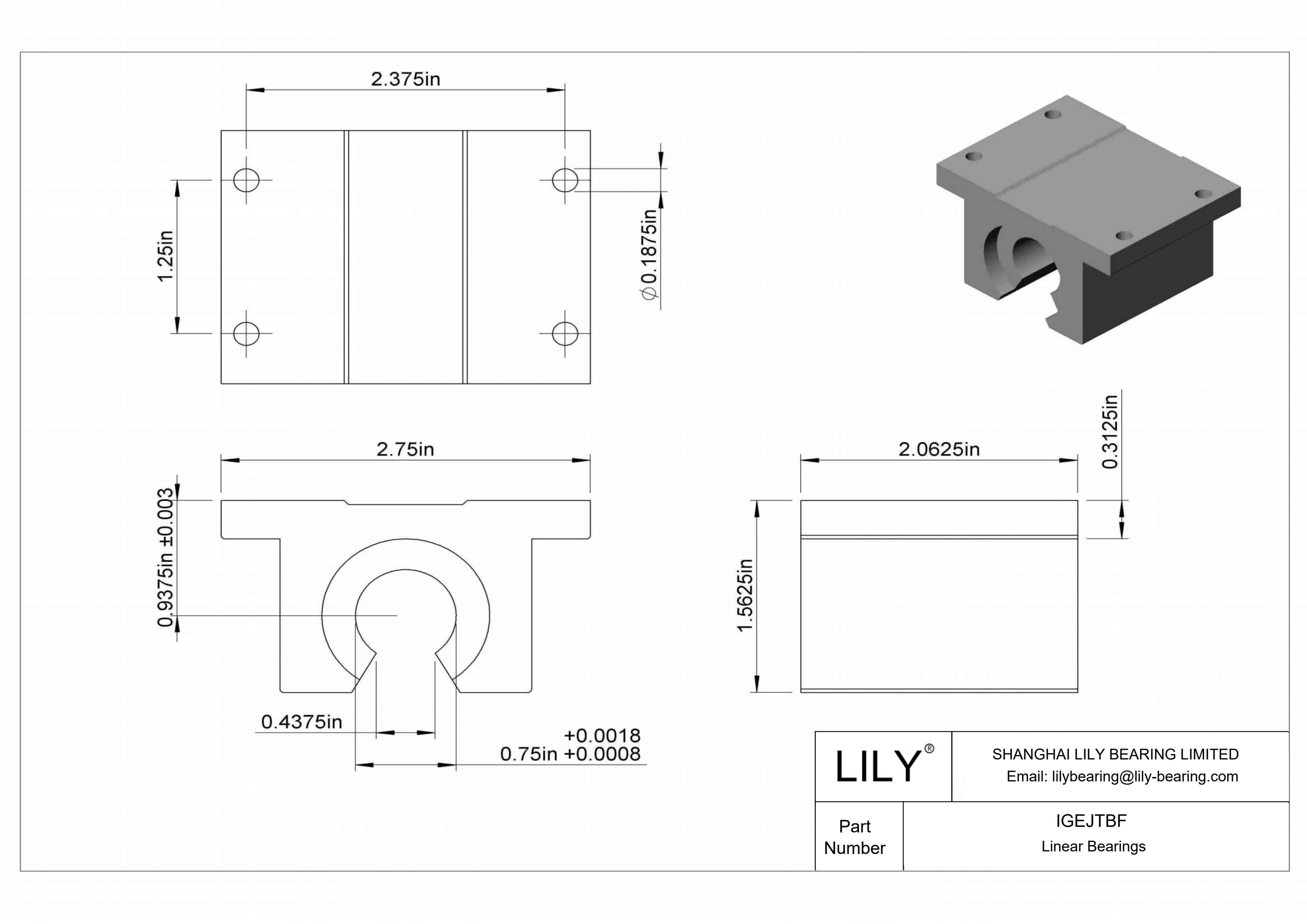 IGEJTBF Rodamientos lineales de manguito de montaje común para ejes de raíles de soporte cad drawing