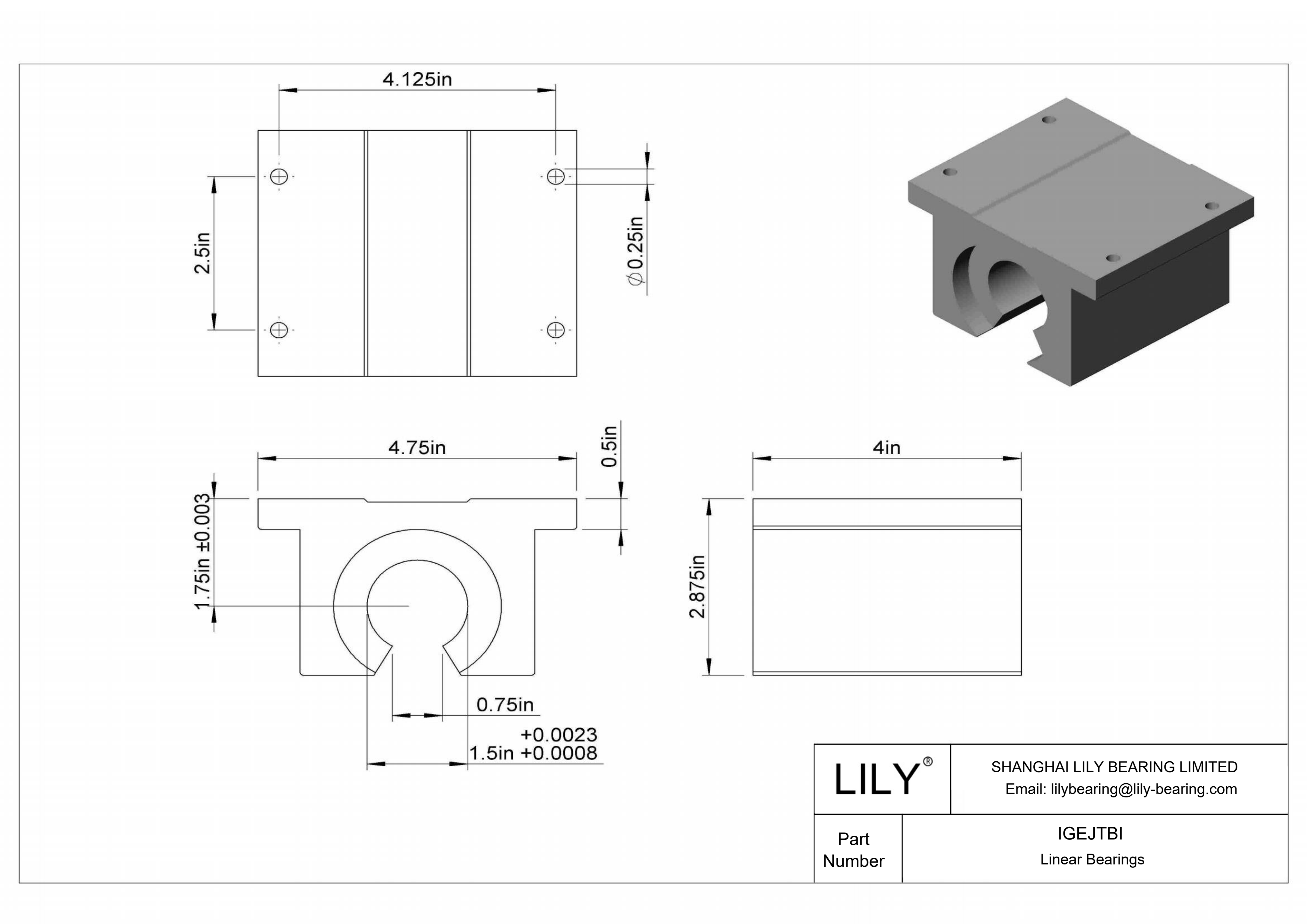 IGEJTBI Rodamientos lineales de manguito de montaje común para ejes de raíles de soporte cad drawing