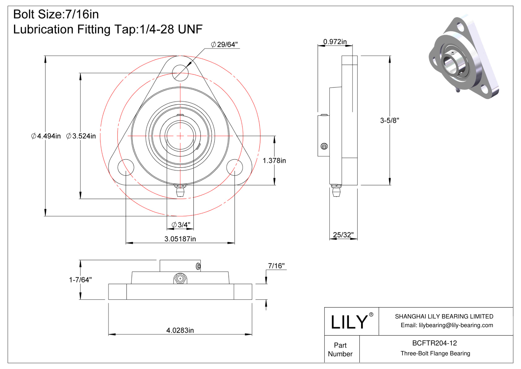 BCFTR204-12 Tornillo de fijación del cojinete de brida de tres pernos cad drawing