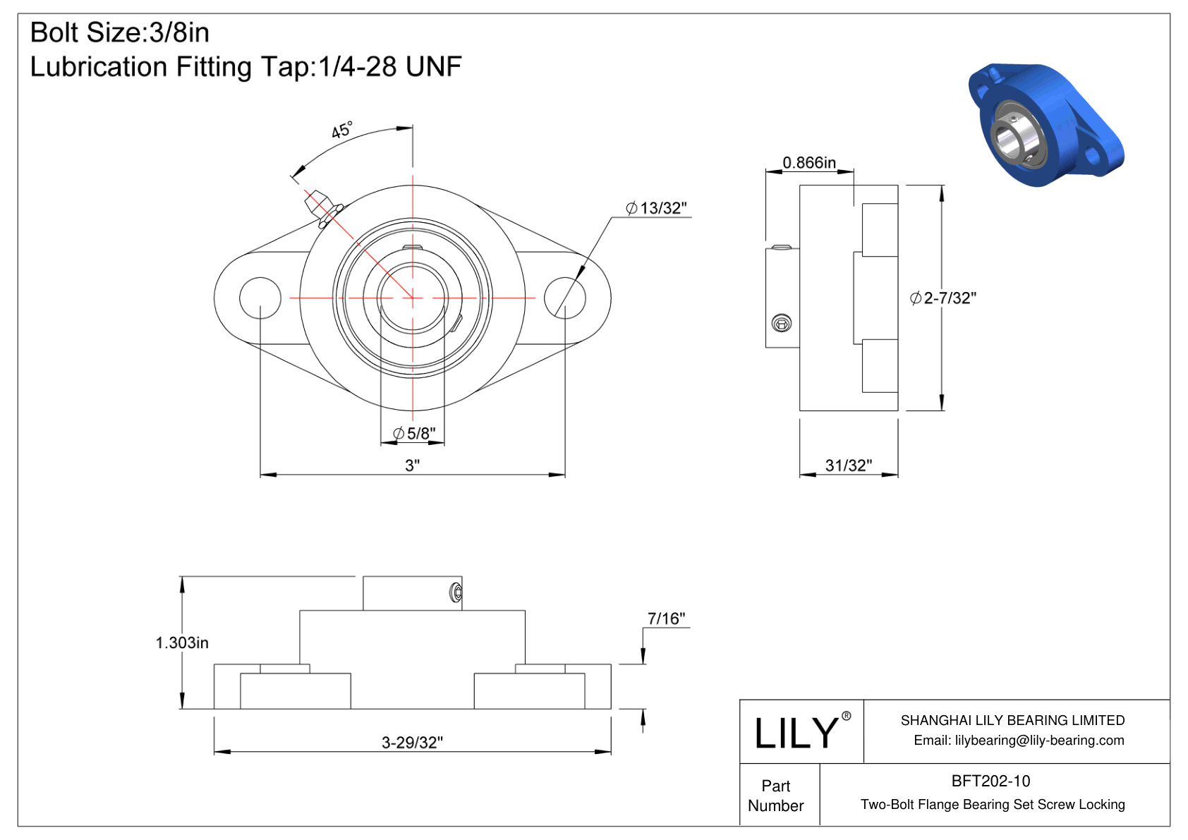 BFT202-10 Tornillo de fijación del cojinete de brida de dos pernos cad drawing