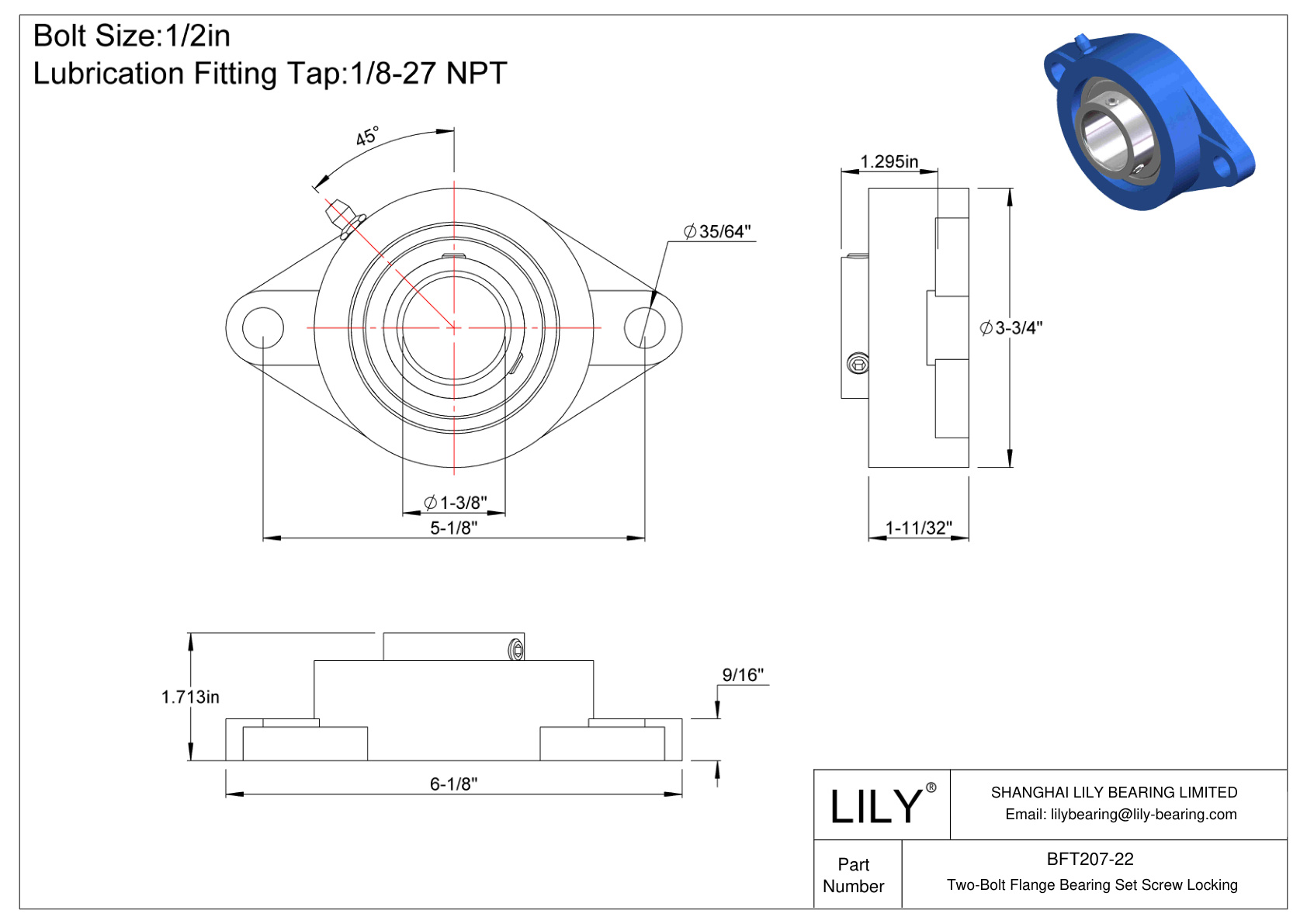 BFT207-22 双螺栓法兰轴承 固定螺钉锁定 cad drawing