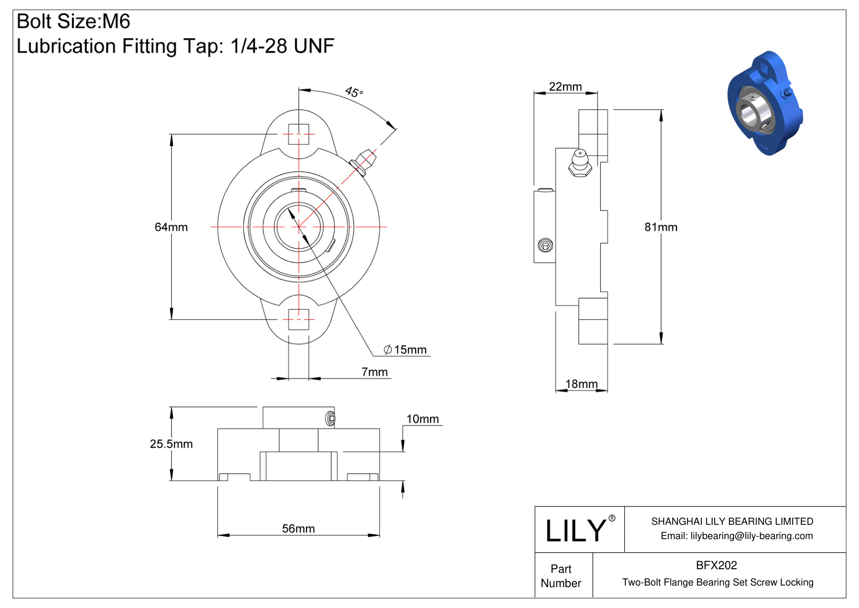 BFX202 Tornillo de fijación del cojinete de brida de dos pernos cad drawing