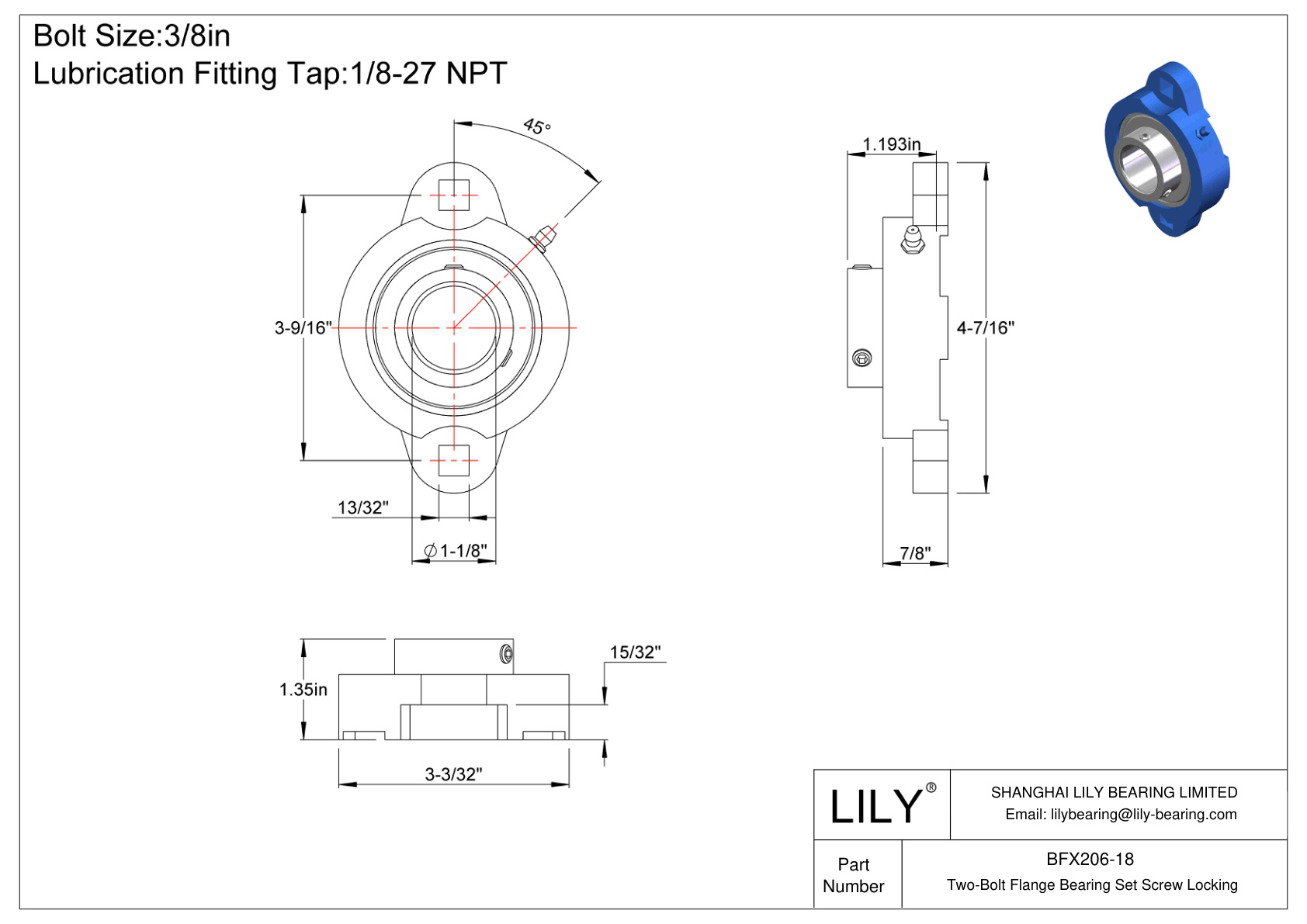 BFX206-18 双螺栓法兰轴承 固定螺钉锁定 cad drawing