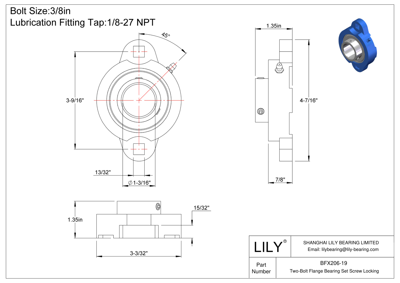 BFX206-19 双螺栓法兰轴承 固定螺钉锁定 cad drawing