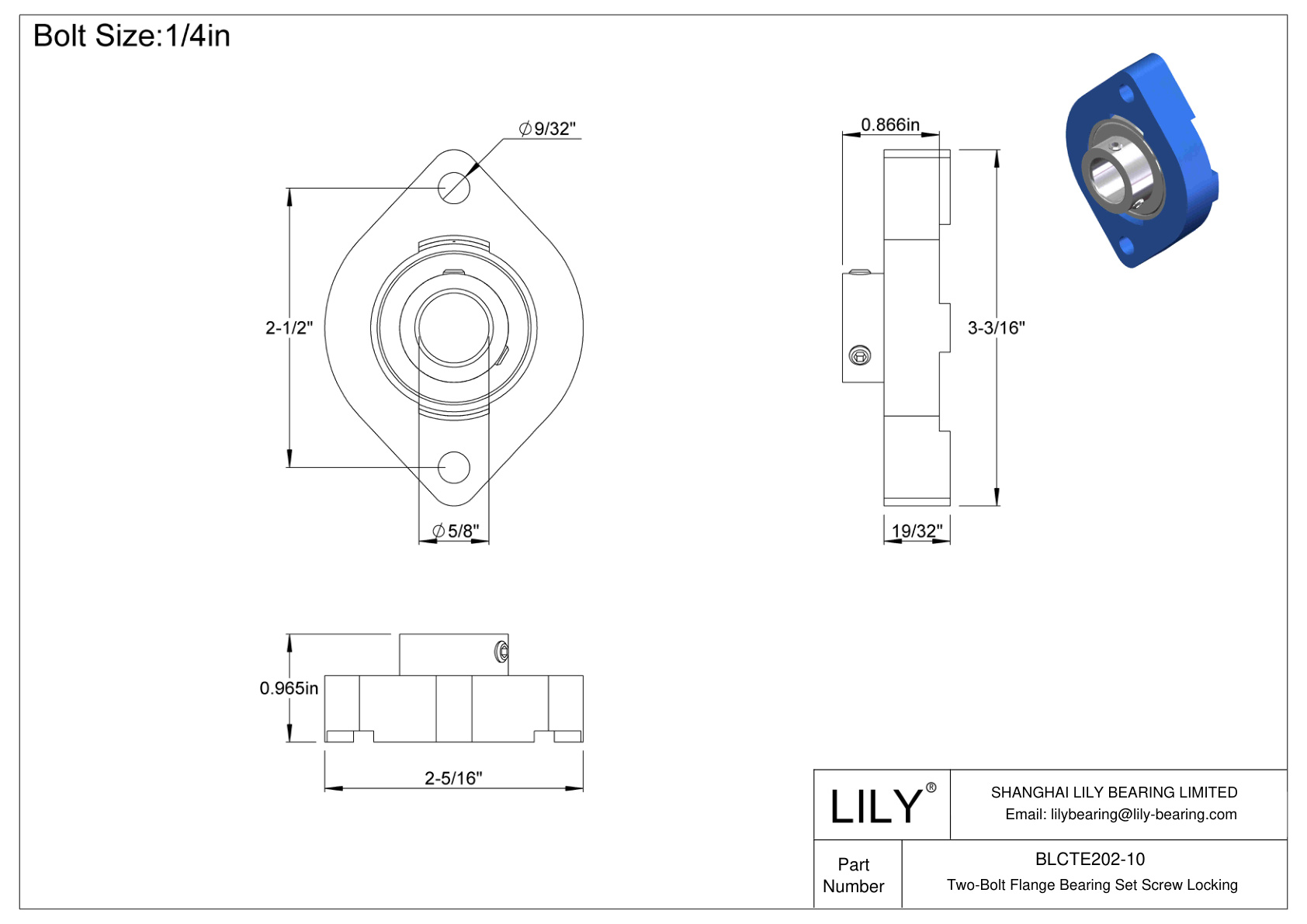 BLCTE202-10 Tornillo de fijación del cojinete de brida de dos pernos cad drawing