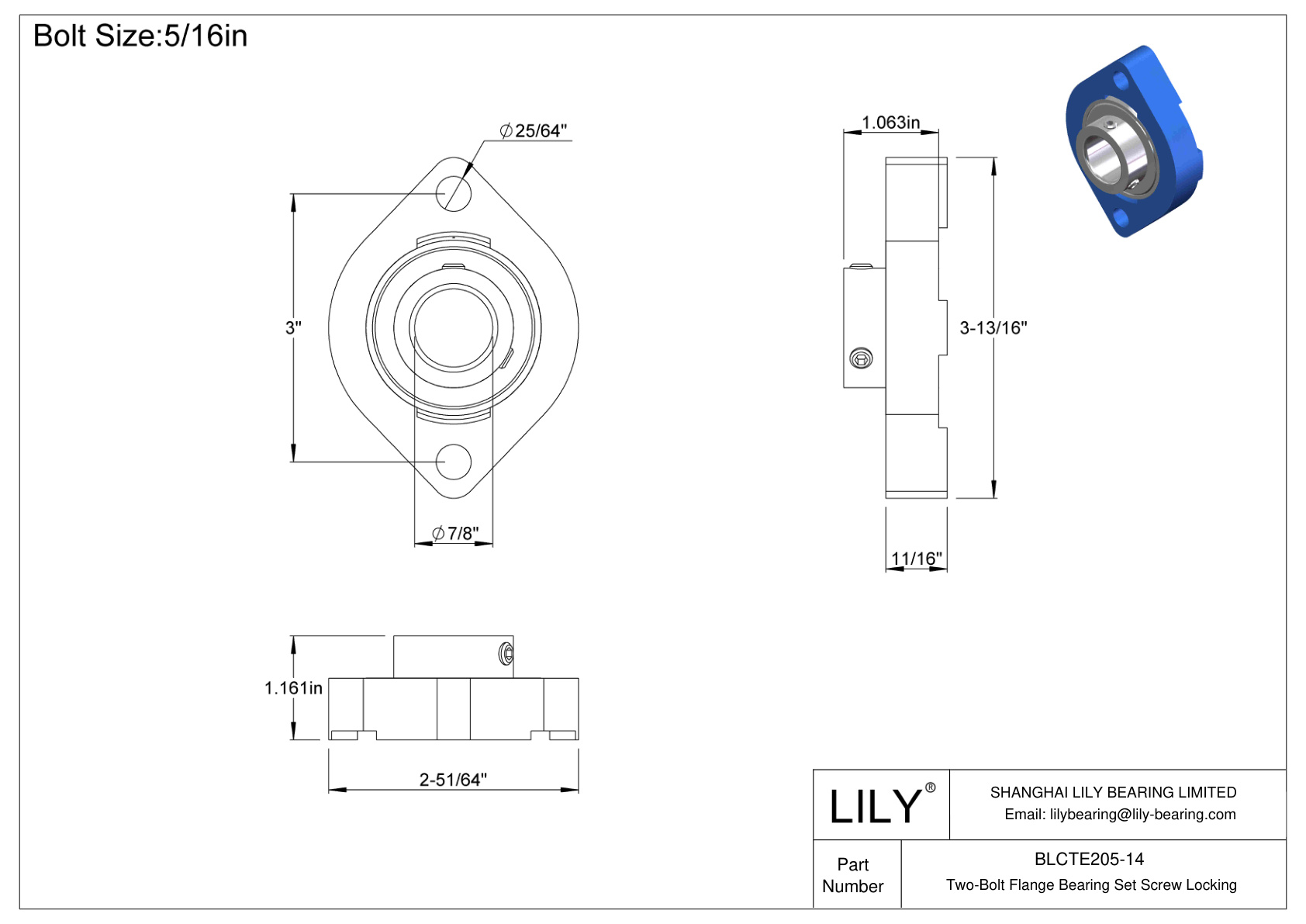 BLCTE205-14 Tornillo de fijación del cojinete de brida de dos pernos cad drawing