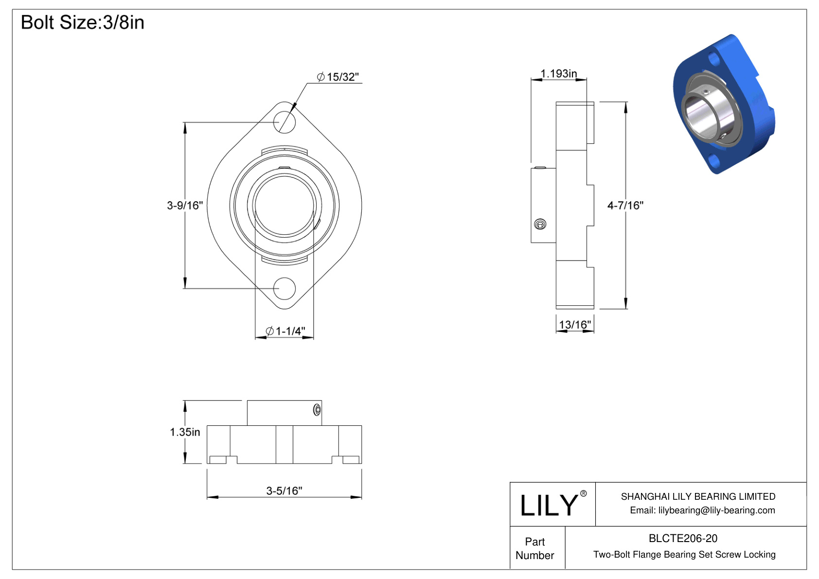 BLCTE206-20 Tornillo de fijación del cojinete de brida de dos pernos cad drawing