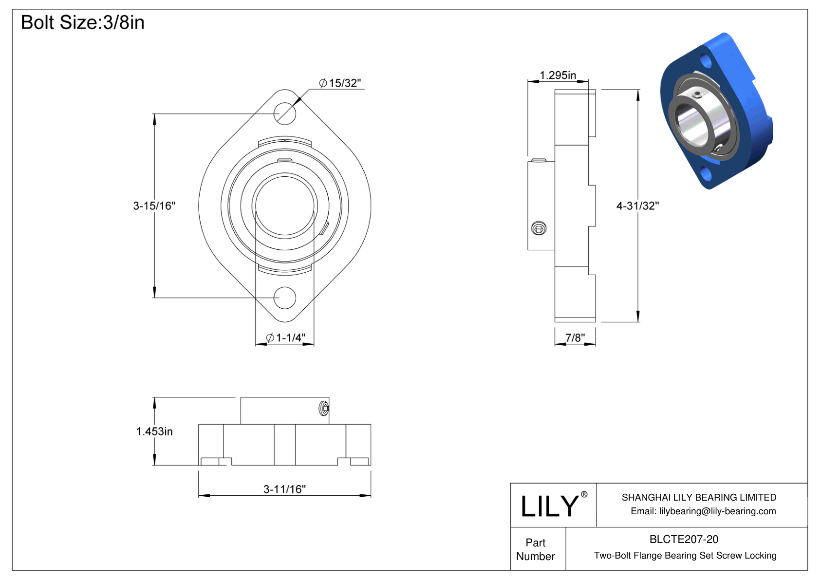 BLCTE207-20 双螺栓法兰轴承 固定螺钉锁定 cad drawing