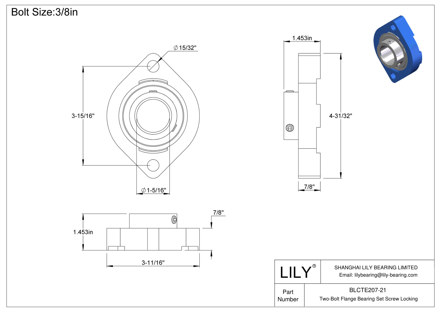 BLCTE207-21 双螺栓法兰轴承 固定螺钉锁定 cad drawing