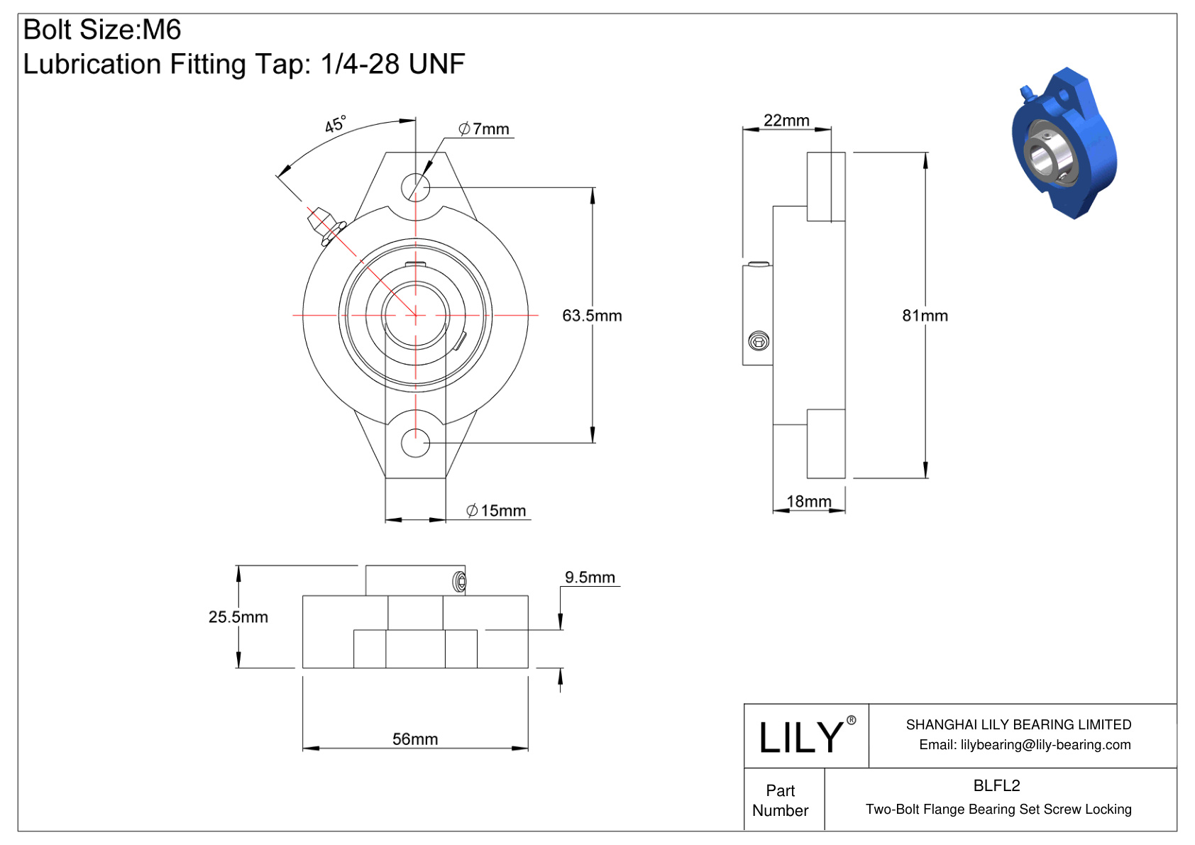 BLFL2 Two-Bolt Flange Bearing Set Screw Locking cad drawing