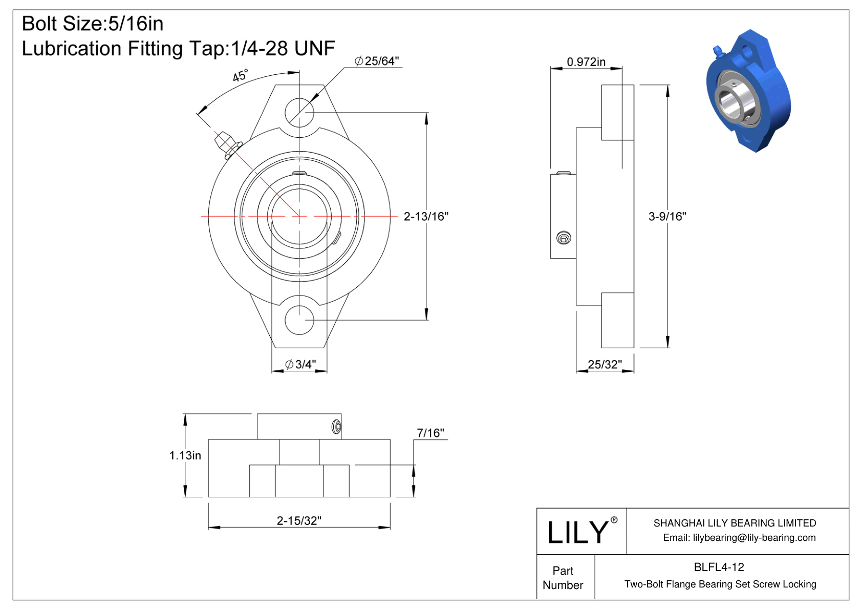 BLFL4-12 Tornillo de fijación del cojinete de brida de dos pernos cad drawing