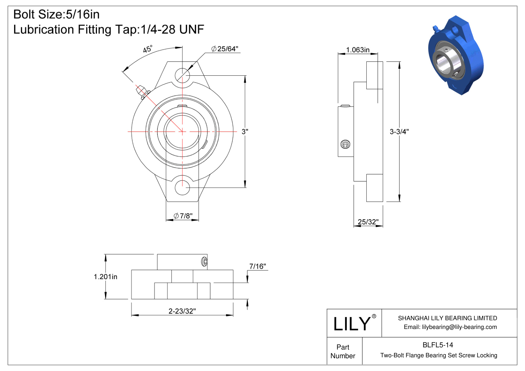 BLFL5-14 Tornillo de fijación del cojinete de brida de dos pernos cad drawing