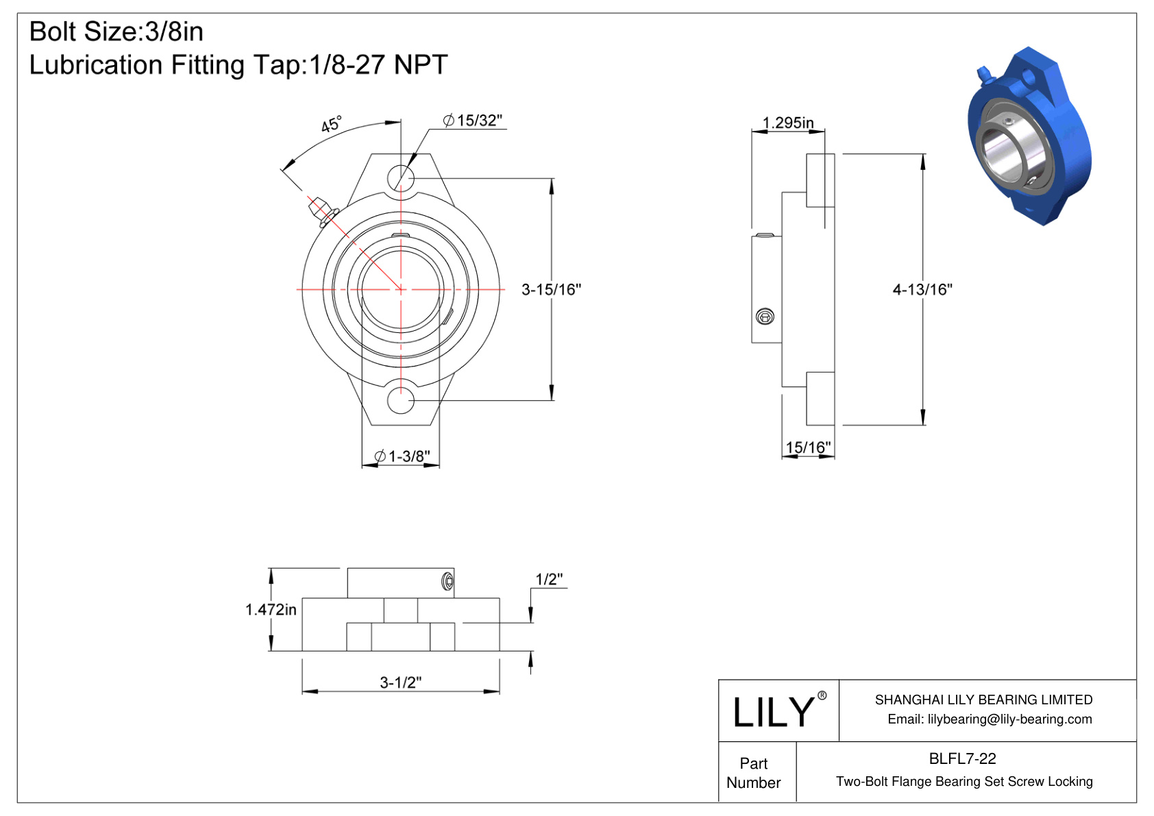 BLFL7-22 Tornillo de fijación del cojinete de brida de dos pernos cad drawing