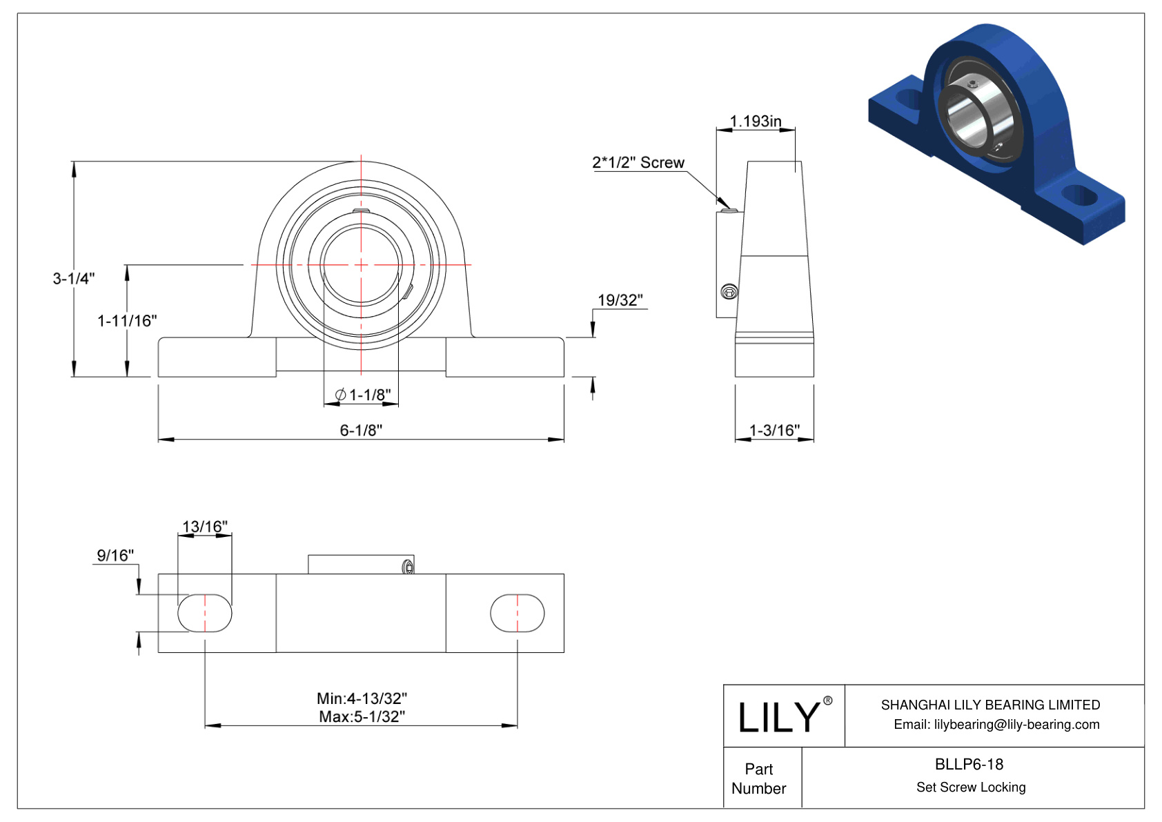 BLLP6-18 Tornillo de fijación de rodamientos Pillow Block cad drawing