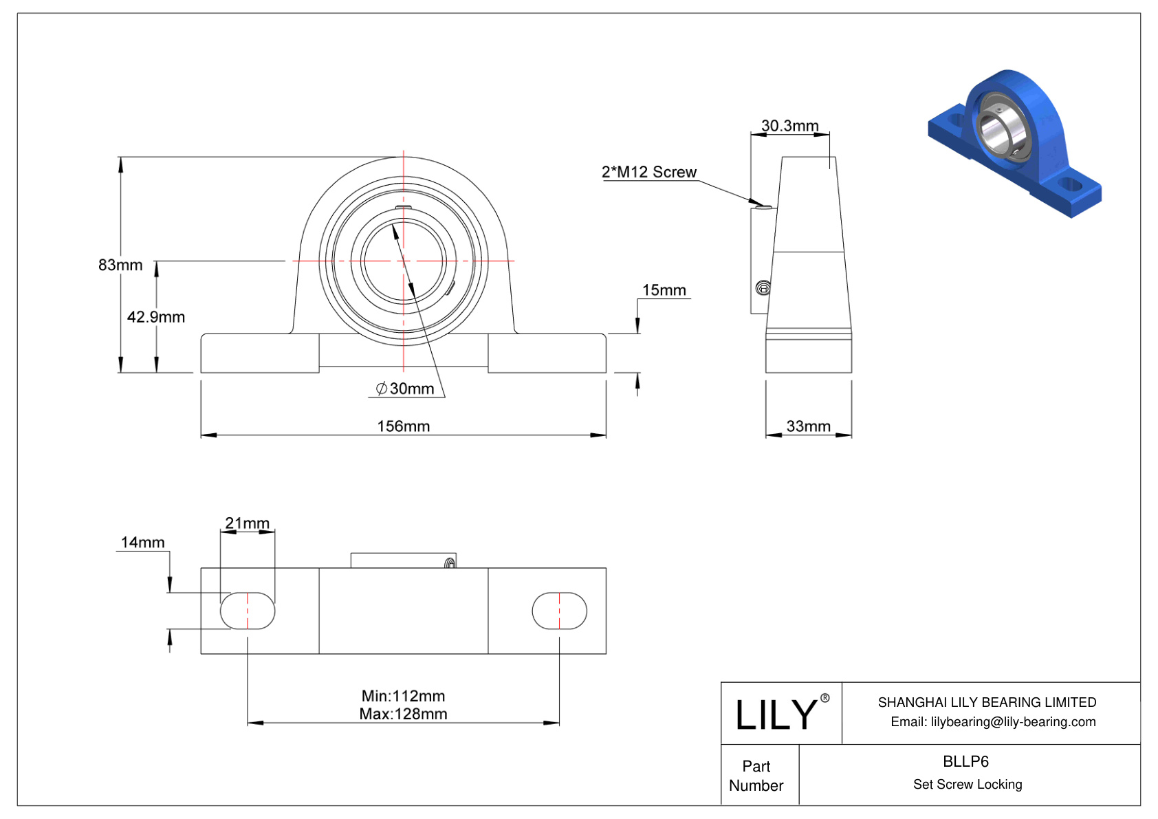 BLLP6 Tornillo de fijación de rodamientos Pillow Block cad drawing