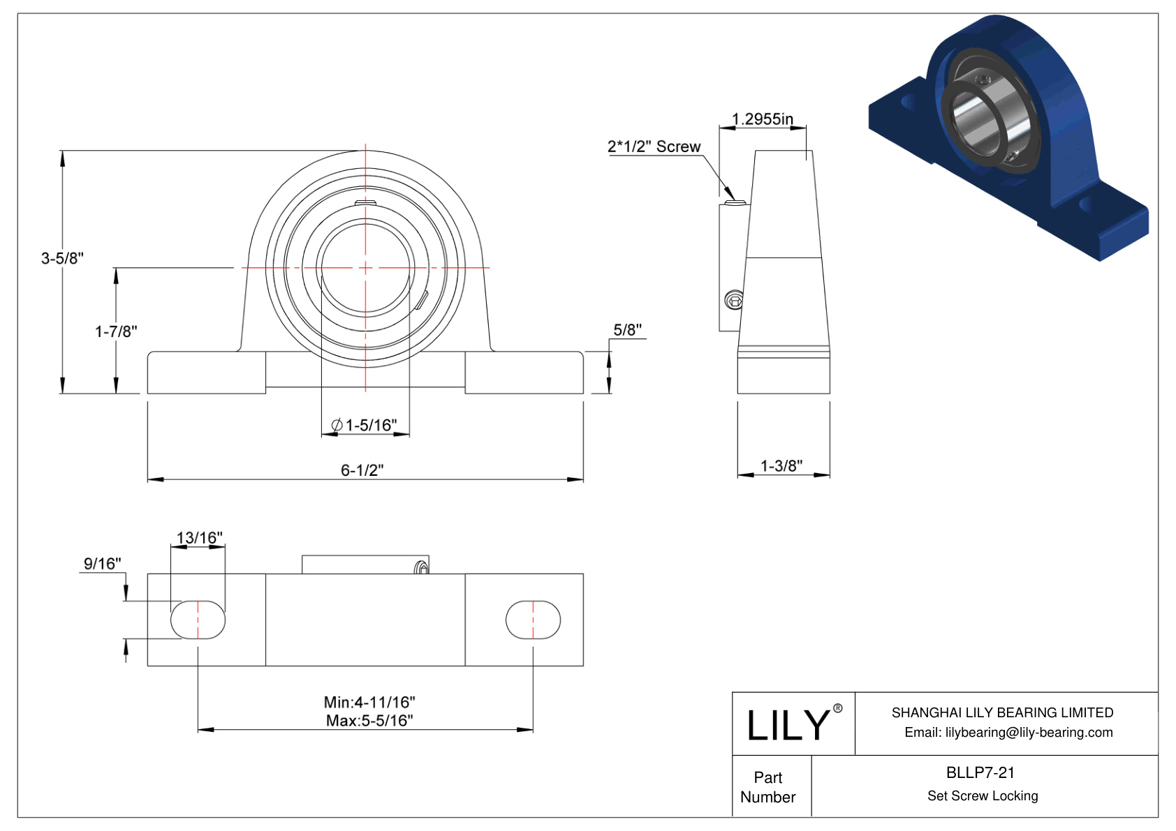 BLLP7-21 Tornillo de fijación de rodamientos Pillow Block cad drawing