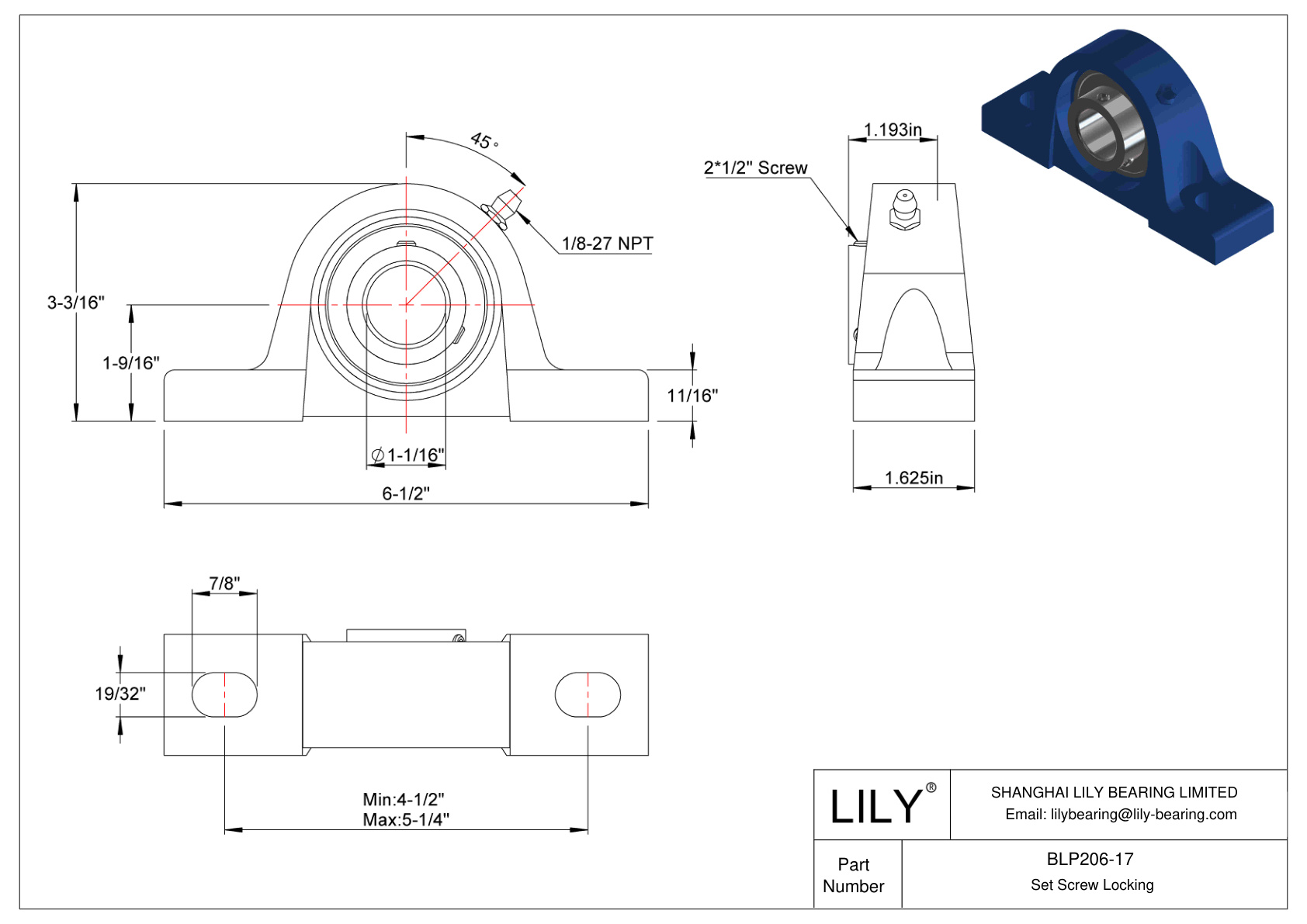 BLP206-17 滑动轴承固定螺钉锁定 cad drawing