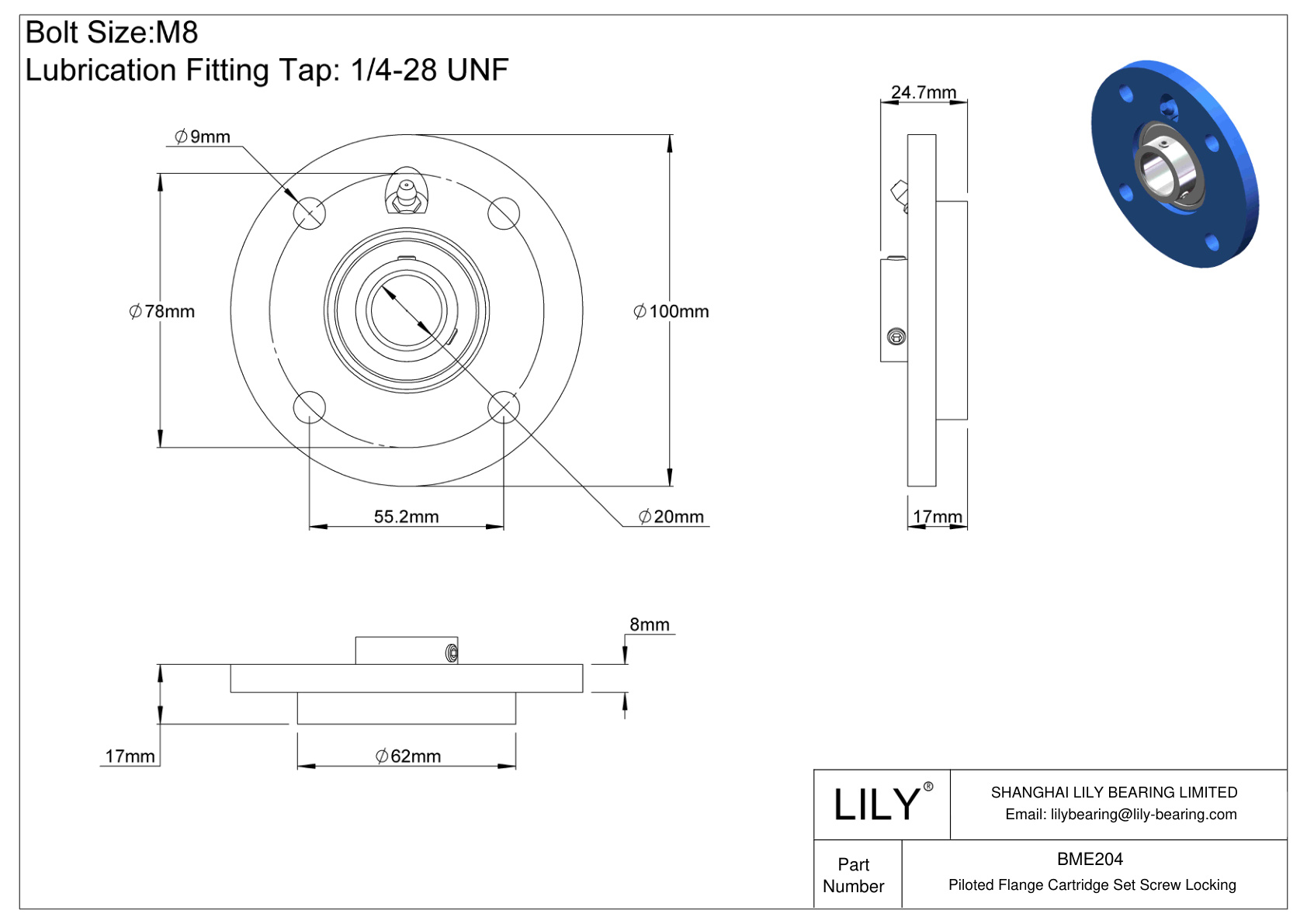 BME204 Cartucho con brida pilotada Tornillo prisionero Bloqueo cad drawing