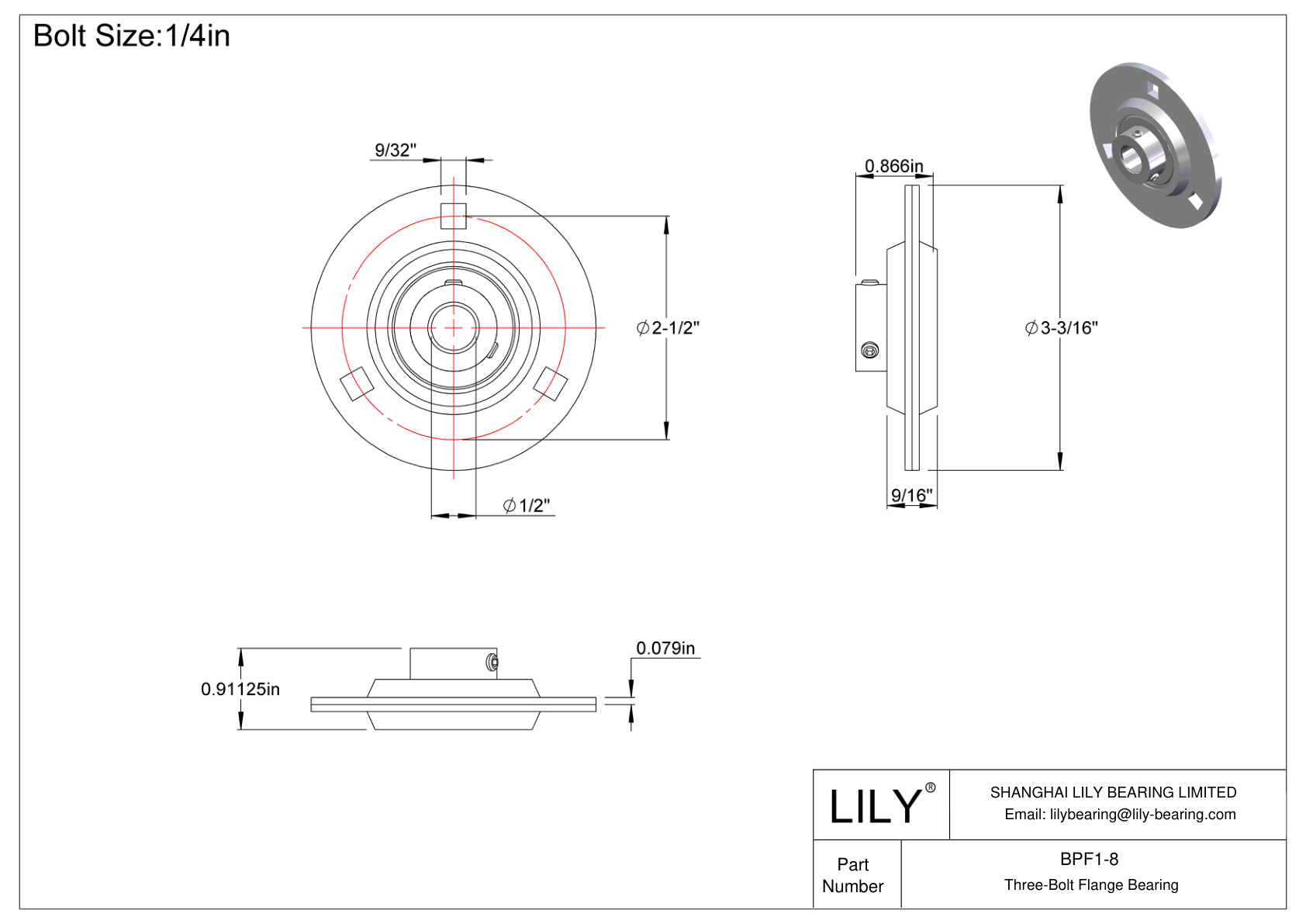 BPF1-8 Tornillo de fijación del cojinete de brida de tres pernos cad drawing