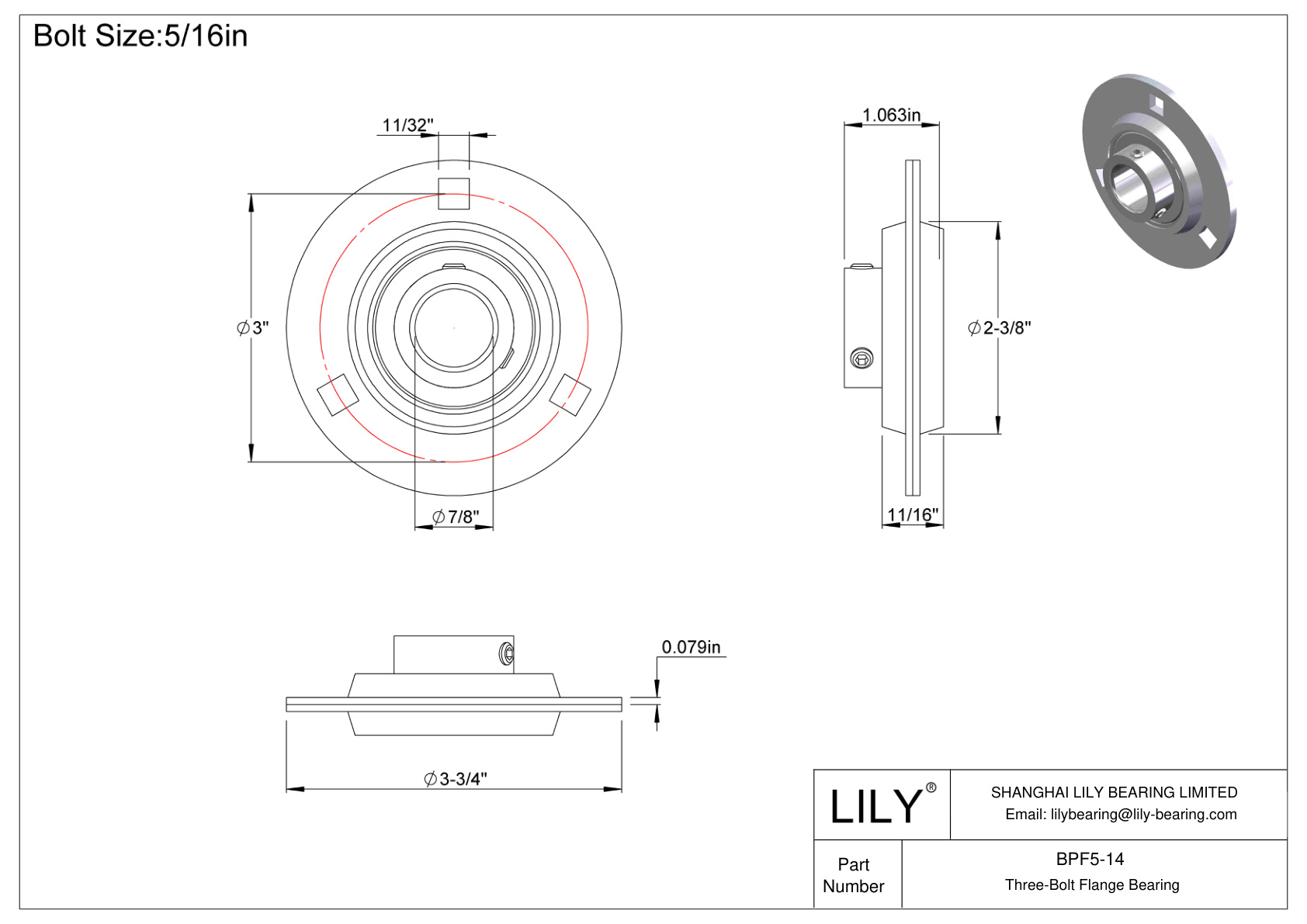 BPF5-14 Tornillo de fijación del cojinete de brida de tres pernos cad drawing