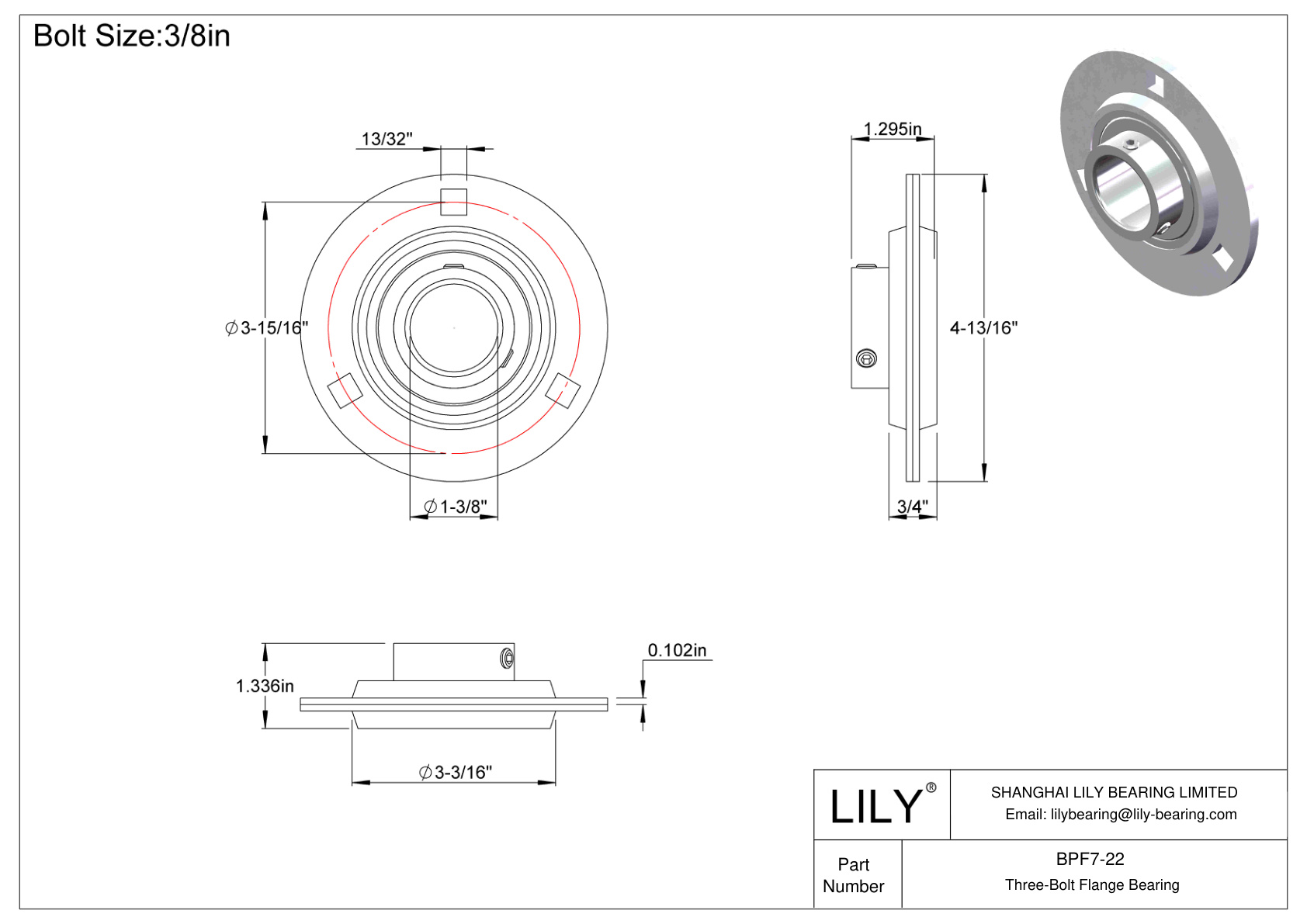 BPF7-22 Tornillo de fijación del cojinete de brida de tres pernos cad drawing