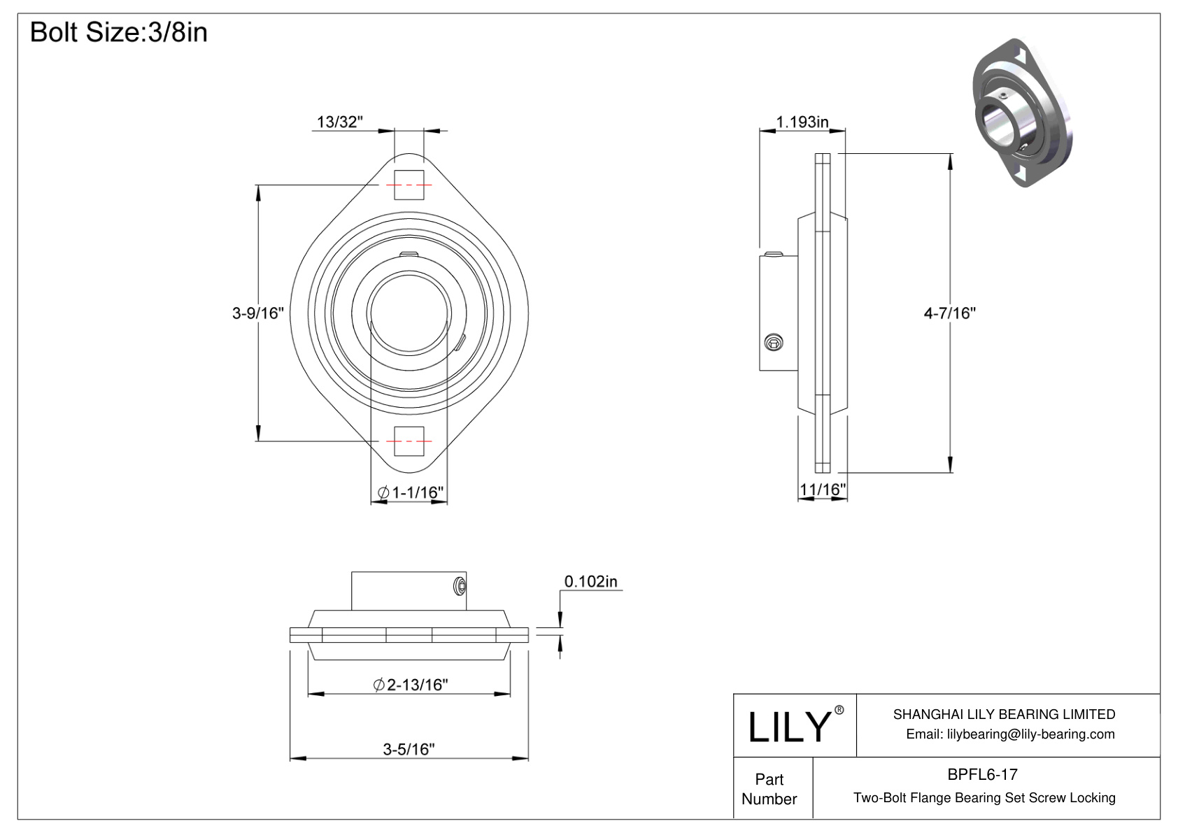 BPFL6-17 Tornillo de fijación del cojinete de brida de dos pernos cad drawing