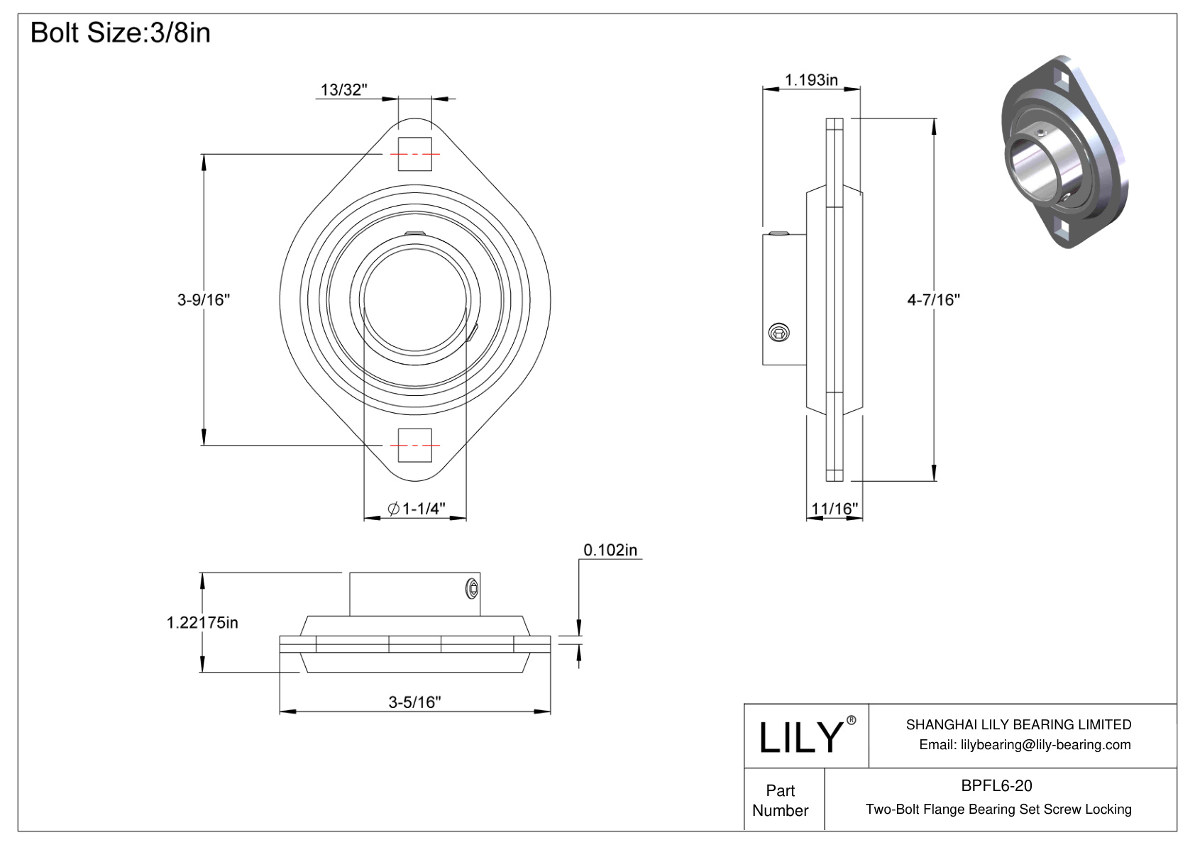 BPFL6-20 Tornillo de fijación del cojinete de brida de dos pernos cad drawing