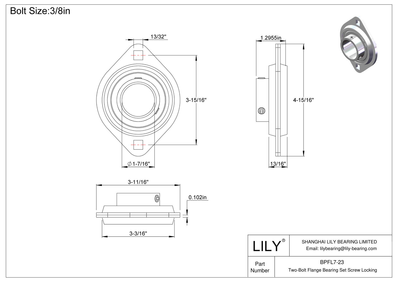 BPFL7-23 双螺栓法兰轴承 固定螺钉锁定 cad drawing