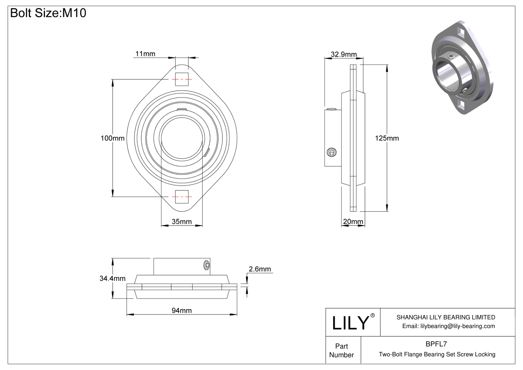 BPFL7 Two-Bolt Flange Bearing Set Screw Locking cad drawing