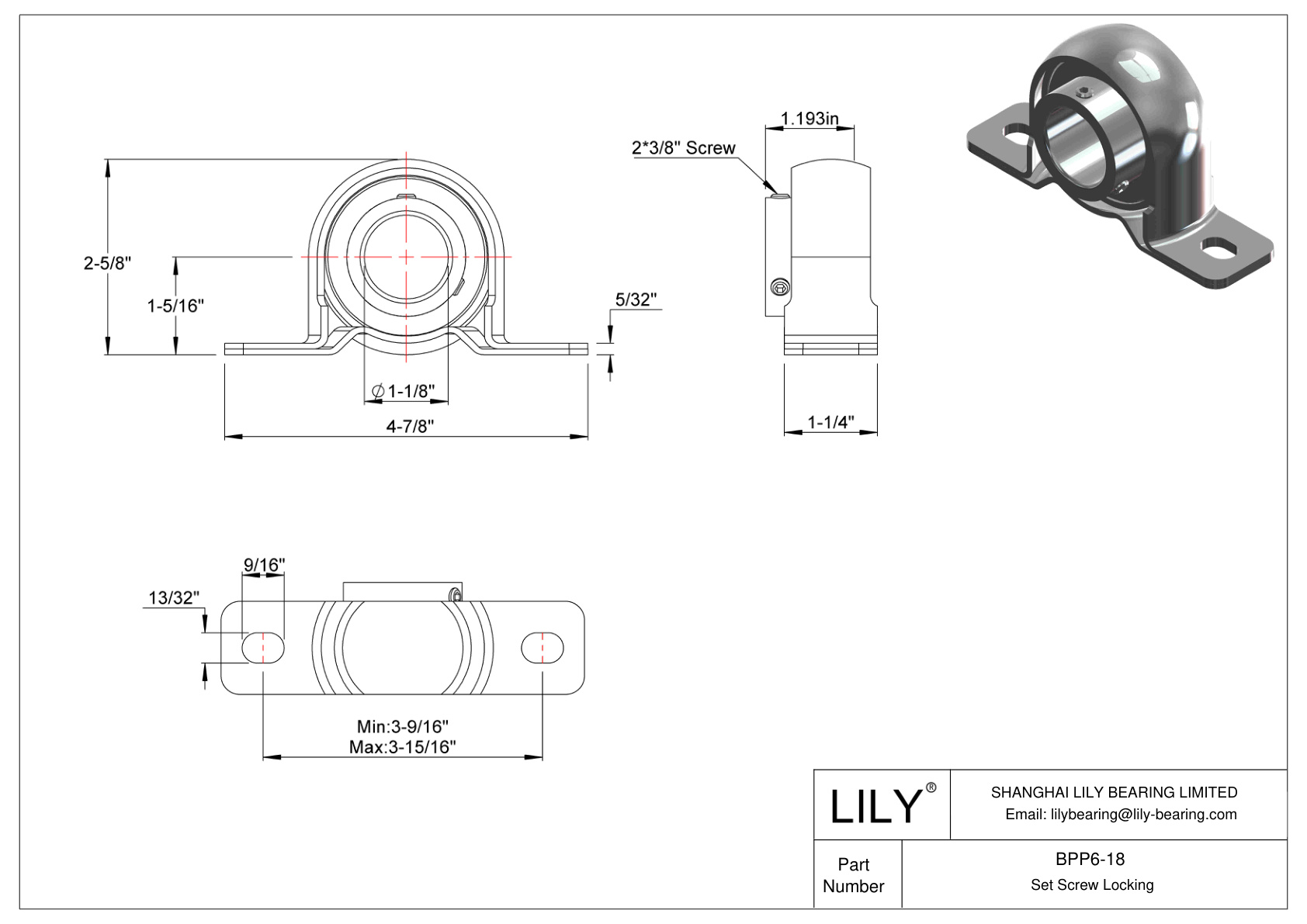 BPP6-18 Tornillo de fijación de rodamientos Pillow Block cad drawing