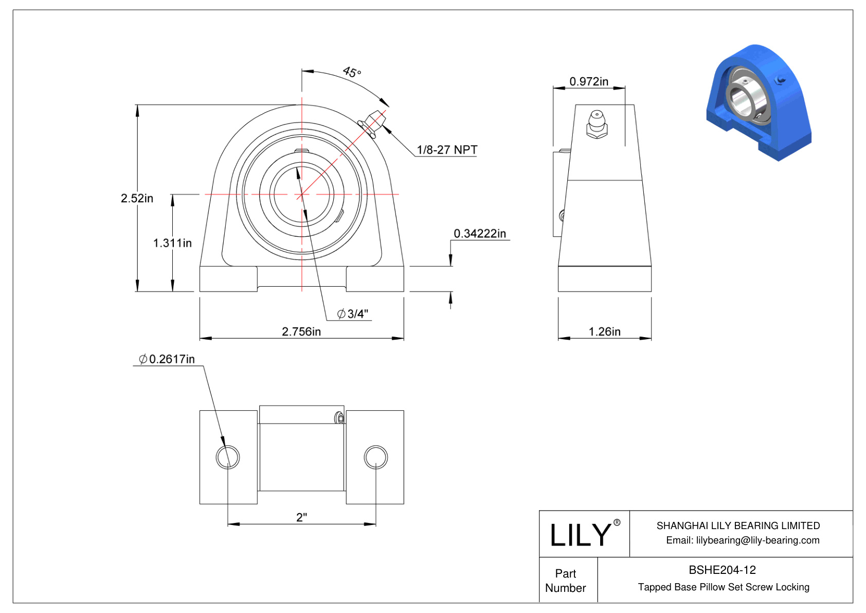 BSHE204-12 Base roscada Tornillo prisionero Bloqueo cad drawing