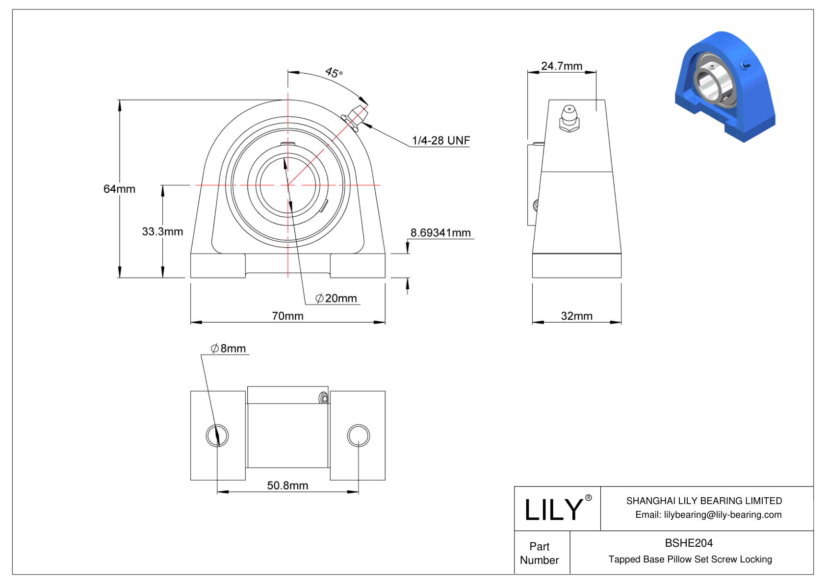 BSHE204 Base roscada Tornillo prisionero Bloqueo cad drawing