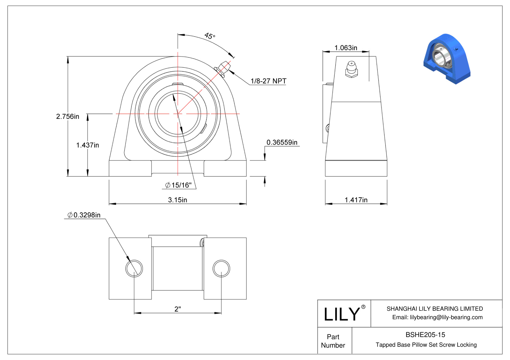 BSHE205-15 Base roscada Tornillo prisionero Bloqueo cad drawing