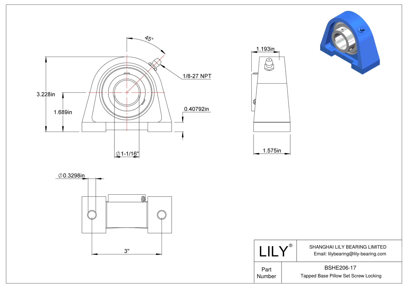 BSHE206-17 Base roscada Tornillo prisionero Bloqueo cad drawing