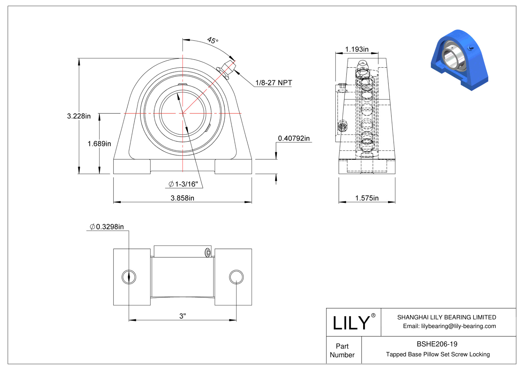 BSHE206-19 Base roscada Tornillo prisionero Bloqueo cad drawing