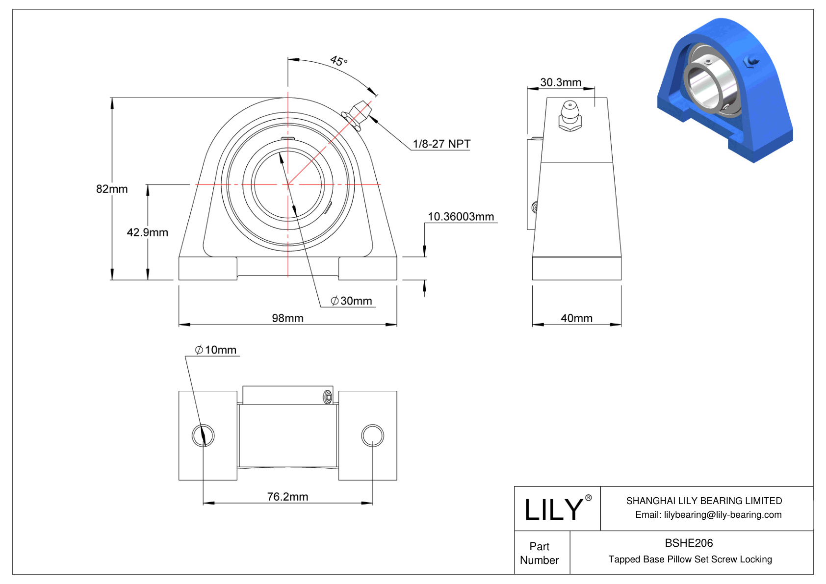 BSHE206 Base roscada Tornillo prisionero Bloqueo cad drawing