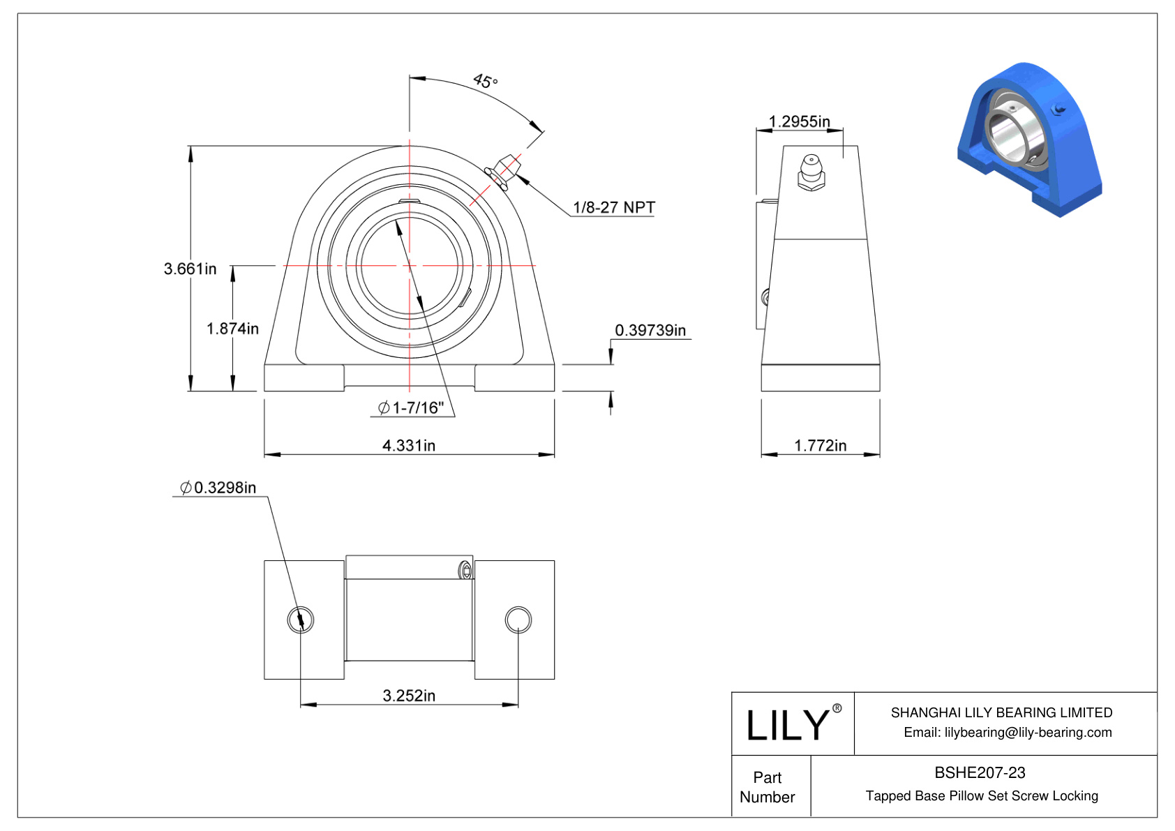 BSHE207-23 Base roscada Tornillo prisionero Bloqueo cad drawing