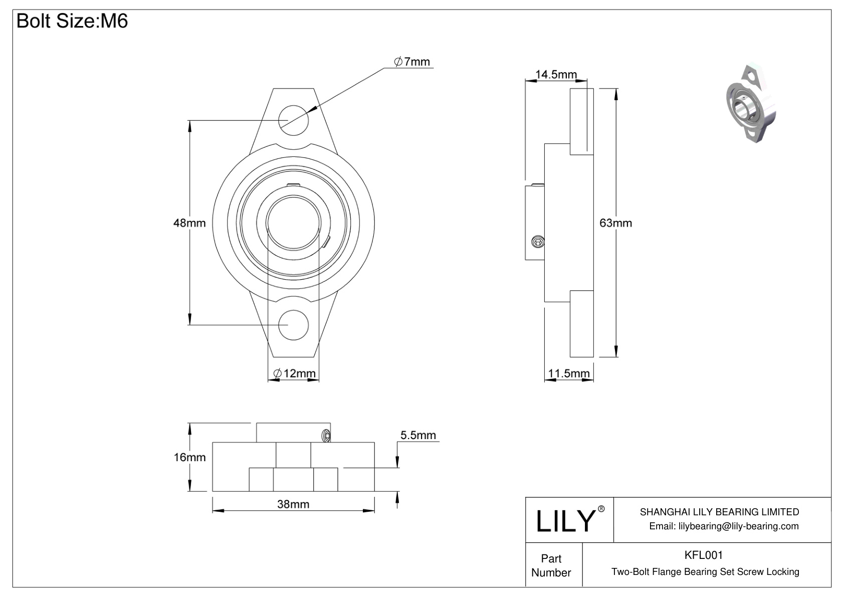 KFL001 Tornillo de fijación del cojinete de brida de dos pernos cad drawing