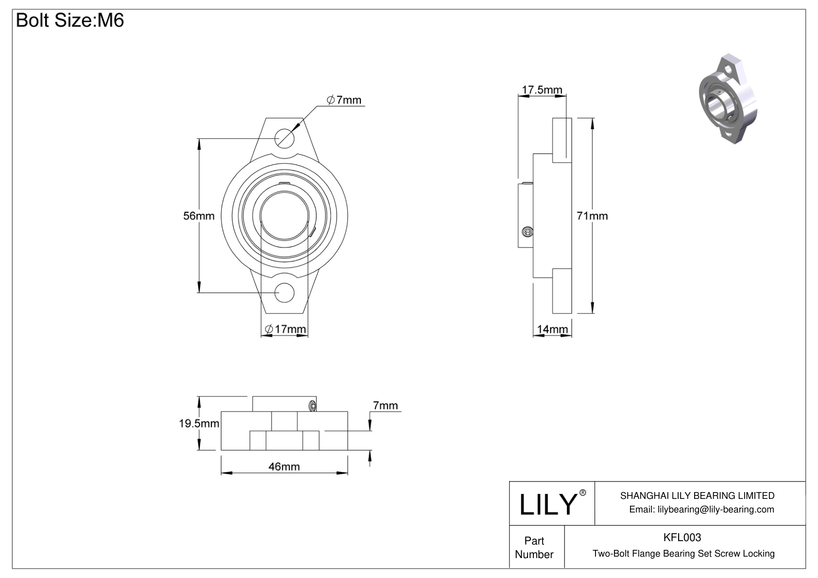 KFL003 Tornillo de fijación del cojinete de brida de dos pernos cad drawing