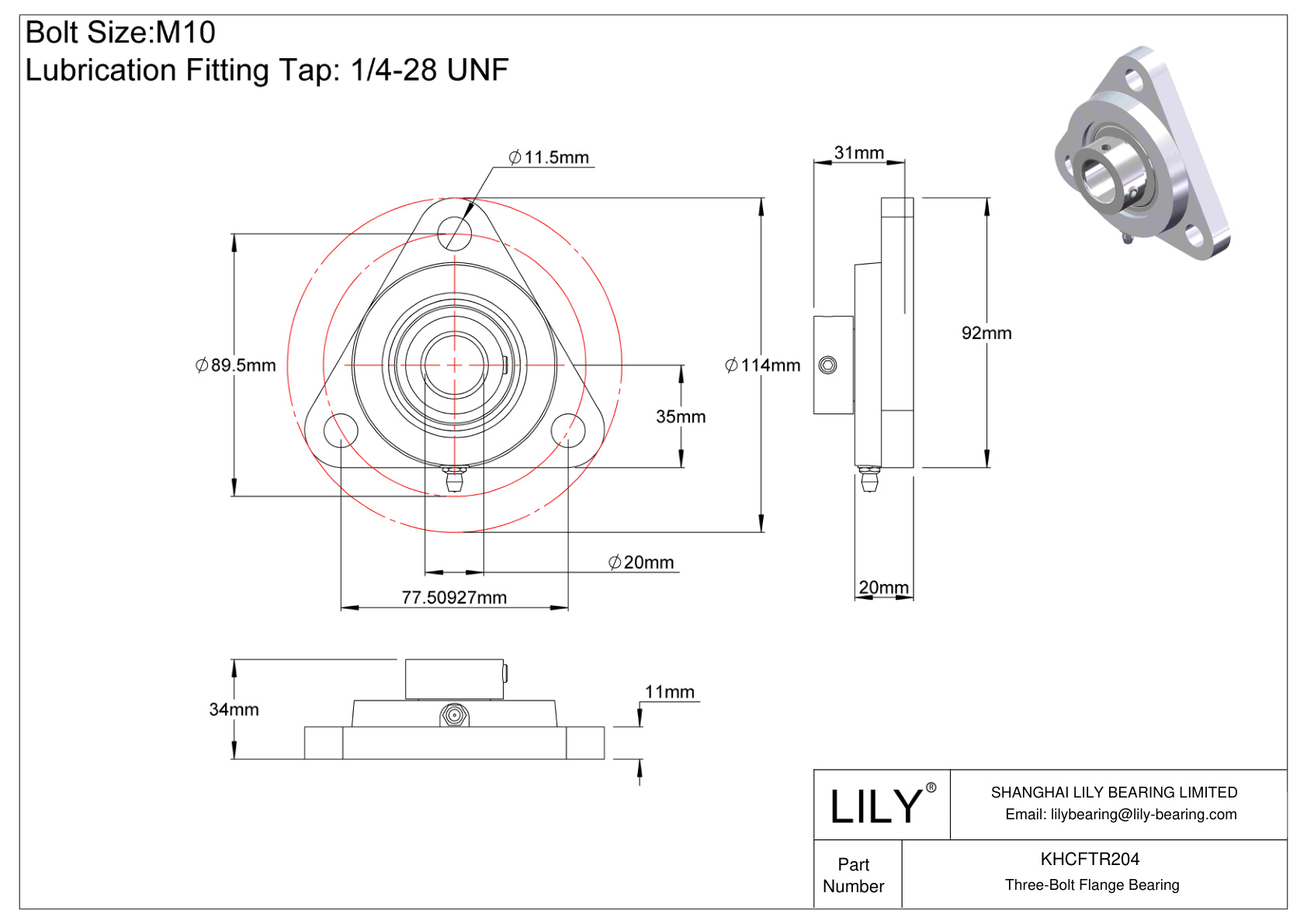 KHCFTR204 Cojinete de brida de tres tornillos Bloqueo de collar excéntrico cad drawing